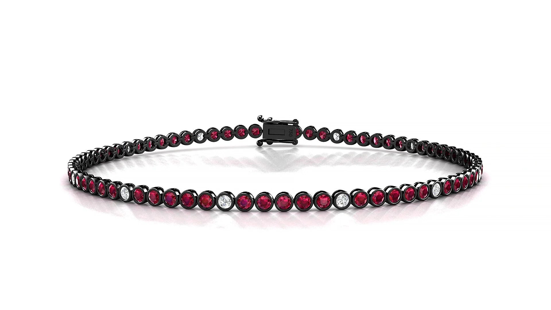 Avila 5-1 | 18k Black Gold 1.7 mm Round Natural Ruby & Diamond Tennis Bracelet