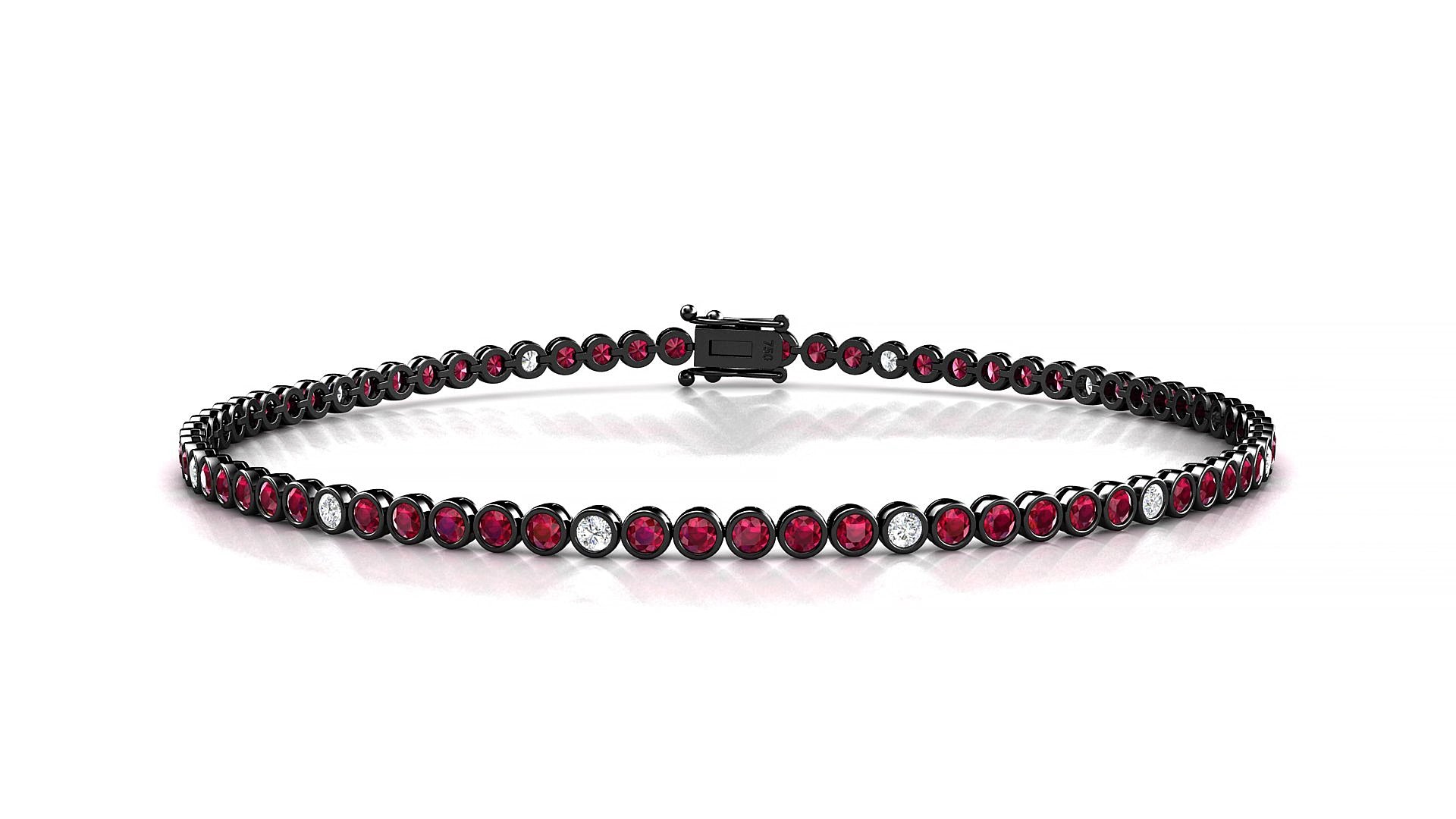 Avila 5-1 | 18k Black Gold 1.7 mm Round Natural Ruby & Diamond 15 cm Tennis Bracelet
