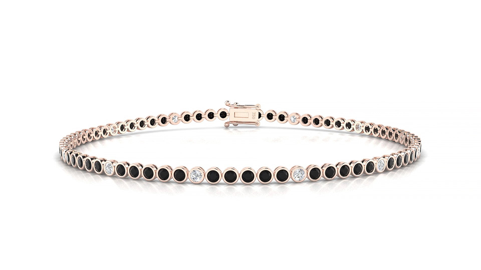 Avila 5-1 | 18k Rose Gold 1.7 mm Round Natural Black Diamond & Diamond 15 cm Tennis Bracelet