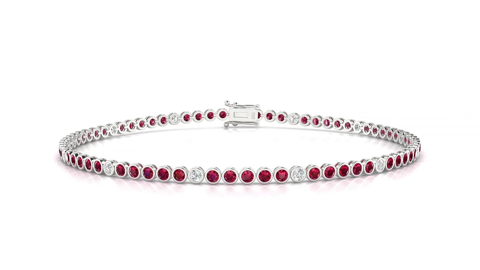 Avila 5-1 | 18k White Gold 1.7 mm Round Natural Ruby & Diamond Tennis Bracelet