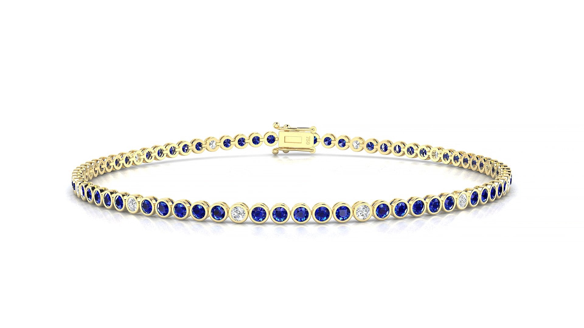 Avila 5-1 | 18k Yellow Gold 1.7 mm Round Natural Sapphire & Diamond 15 cm Tennis Bracelet