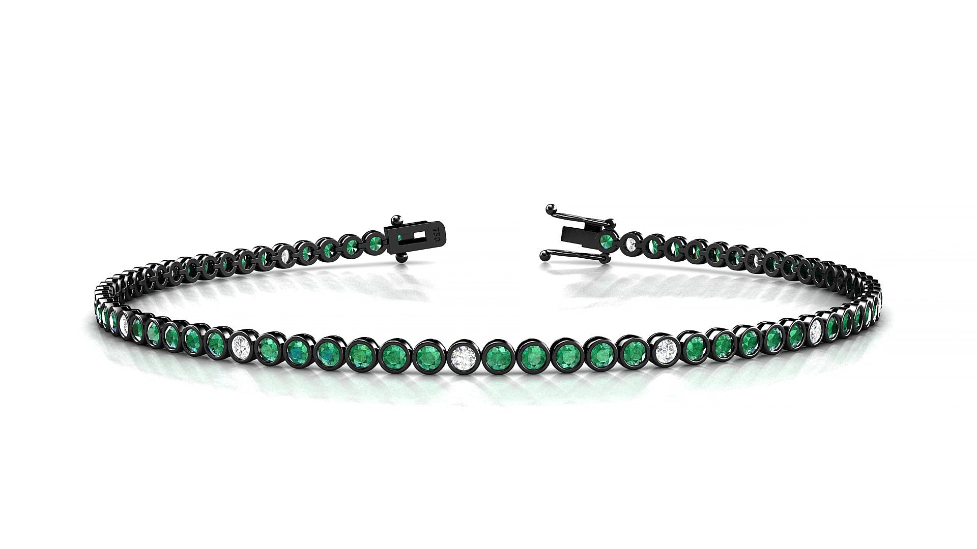 Avila 5-1 | 18k Black Gold 1.7 mm Round Natural Emerald & Diamond 15 cm Tennis Bracelet