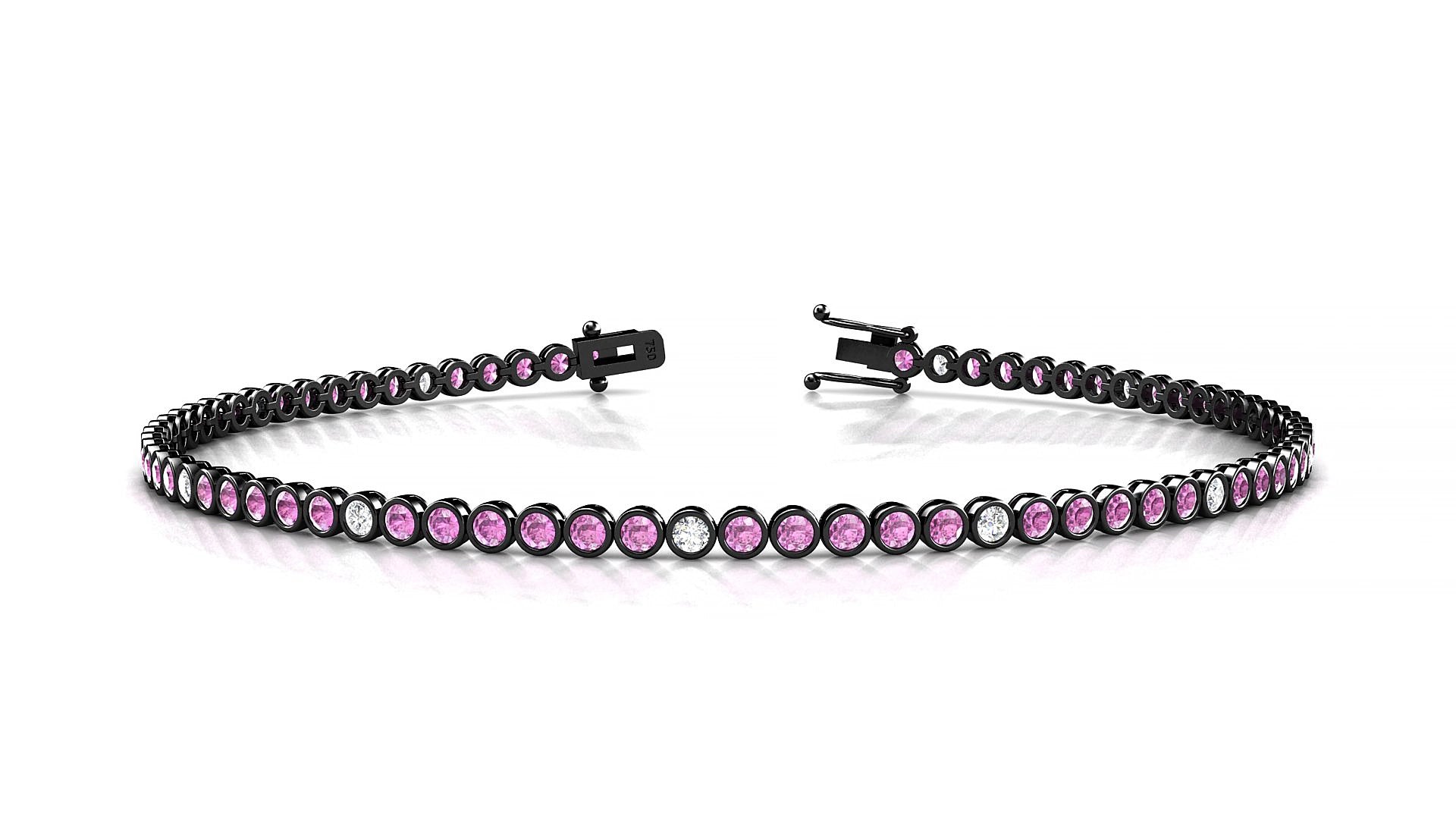 Avila 5-1 | 18k Black Gold 1.7 mm Round Natural Pink Sapphire & Diamond 15 cm Tennis Bracelet