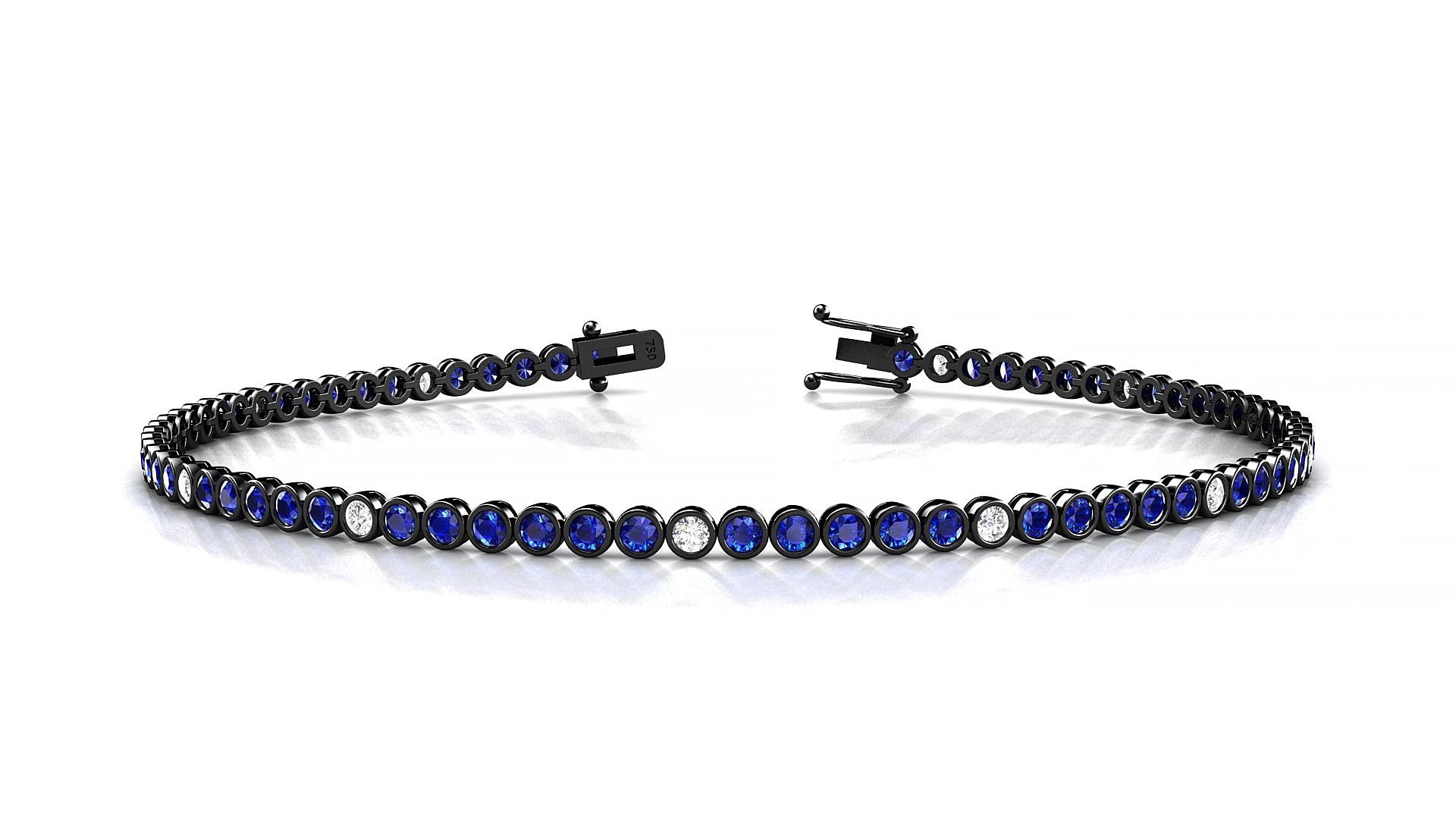 Avila 5-1 | 18k Black Gold 1.7 mm Round Natural Sapphire & Diamond 15 cm Tennis Bracelet