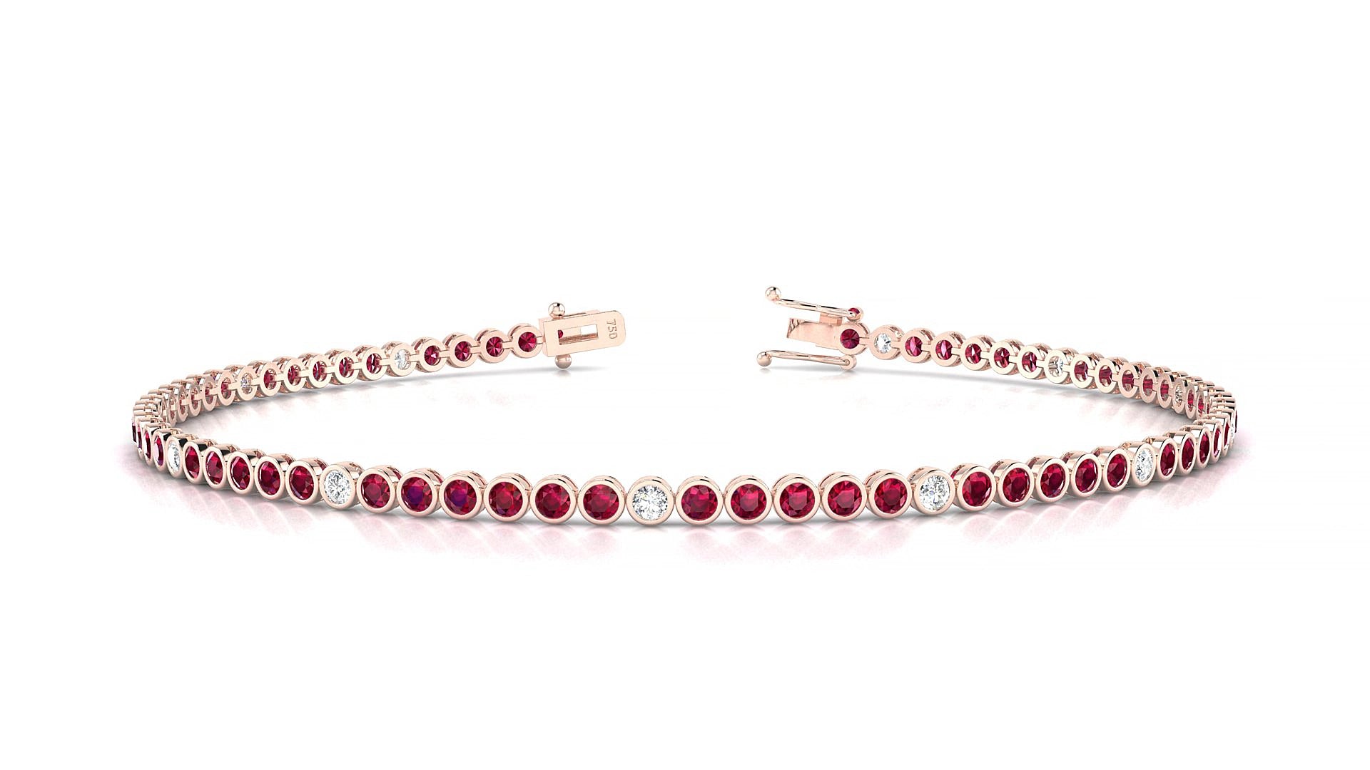 Avila 5-1 | 18k Rose Gold 1.7 mm Round Natural Ruby & Diamond 15 cm Tennis Bracelet