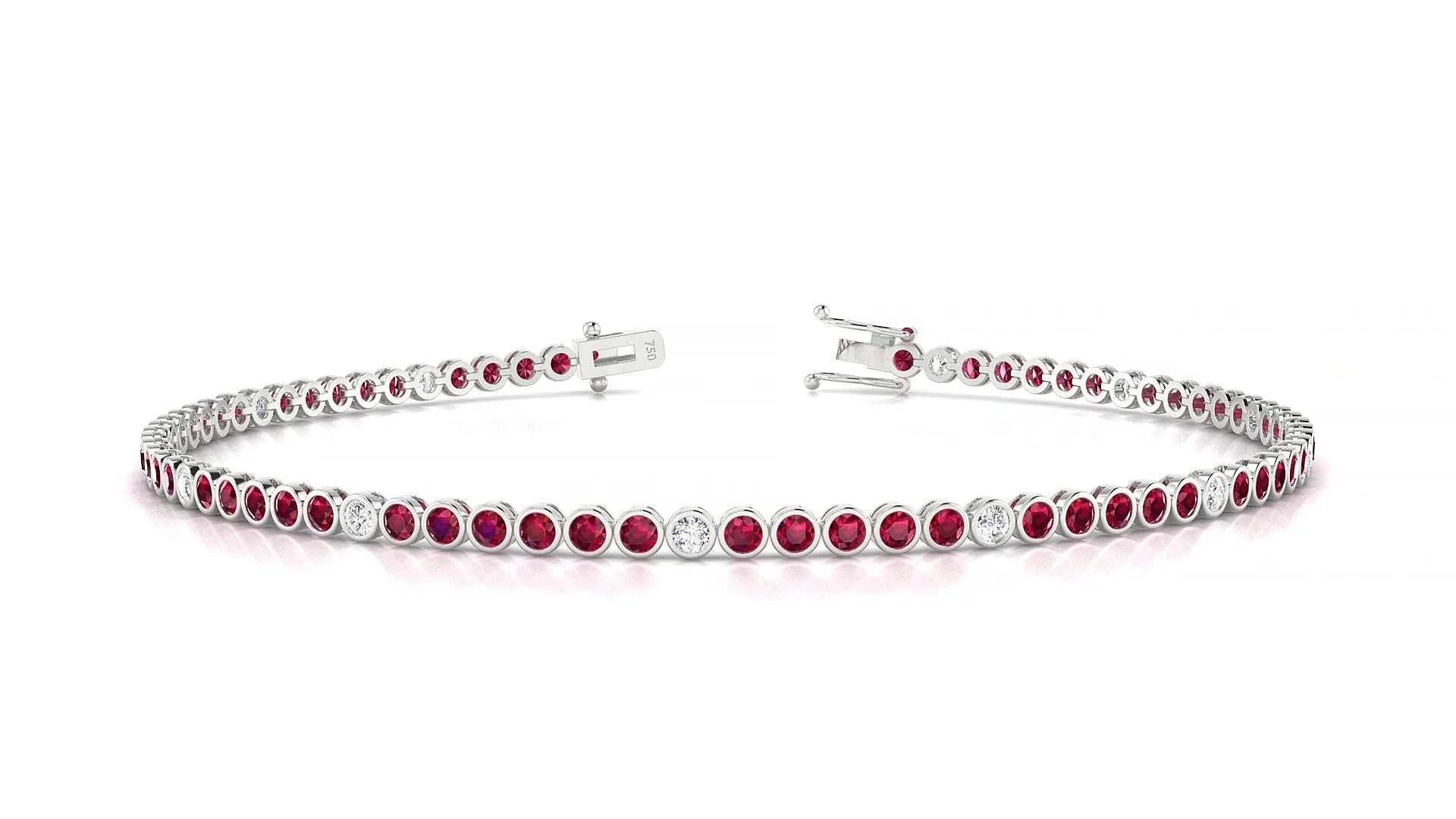 Avila 5-1 | 18k White Gold 1.7 mm Round Natural Ruby & Diamond Tennis Bracelet