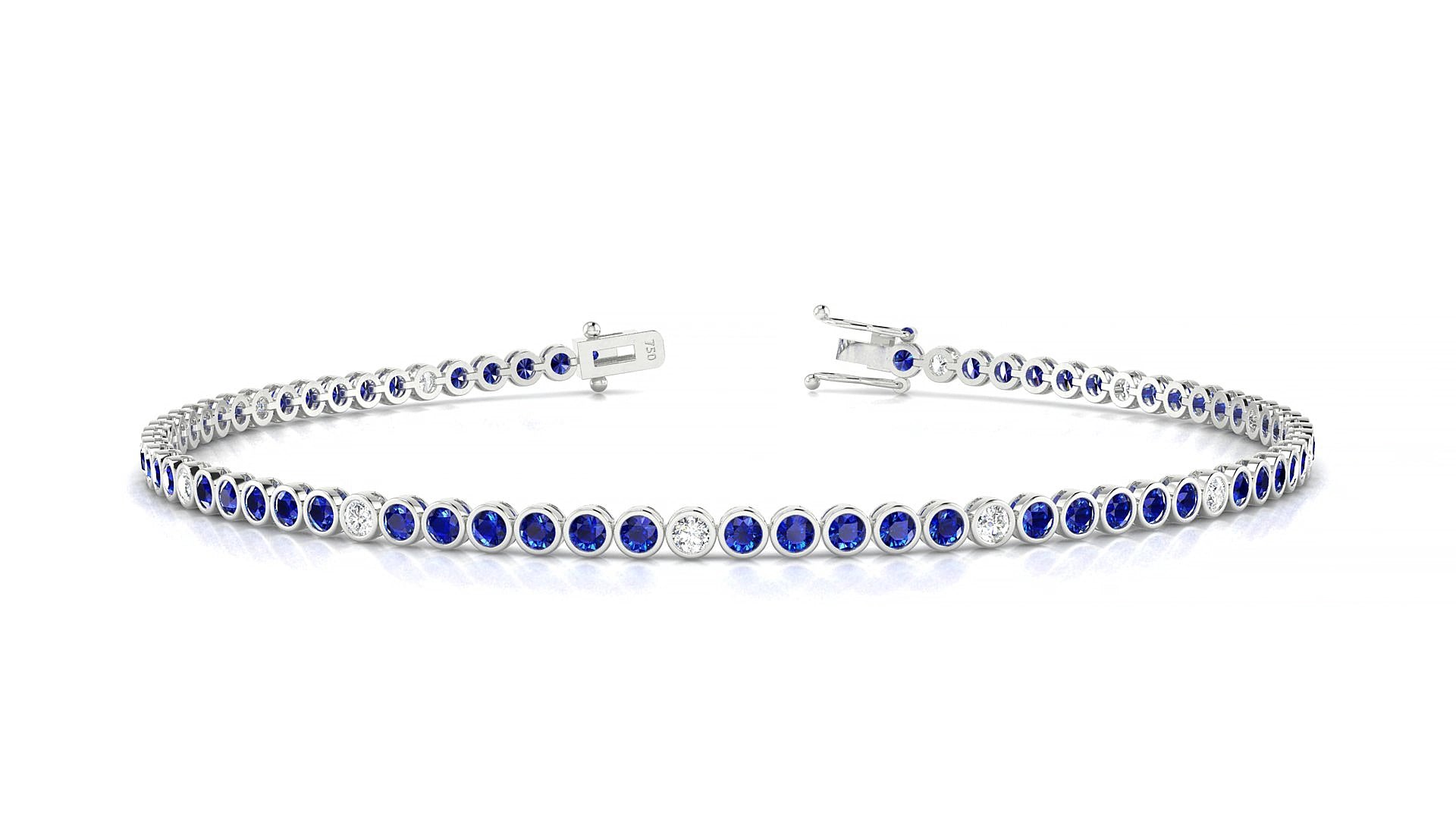 Avila 5-1 | 18k White Gold 1.7 mm Round Natural Sapphire & Diamond 15 cm Tennis Bracelet