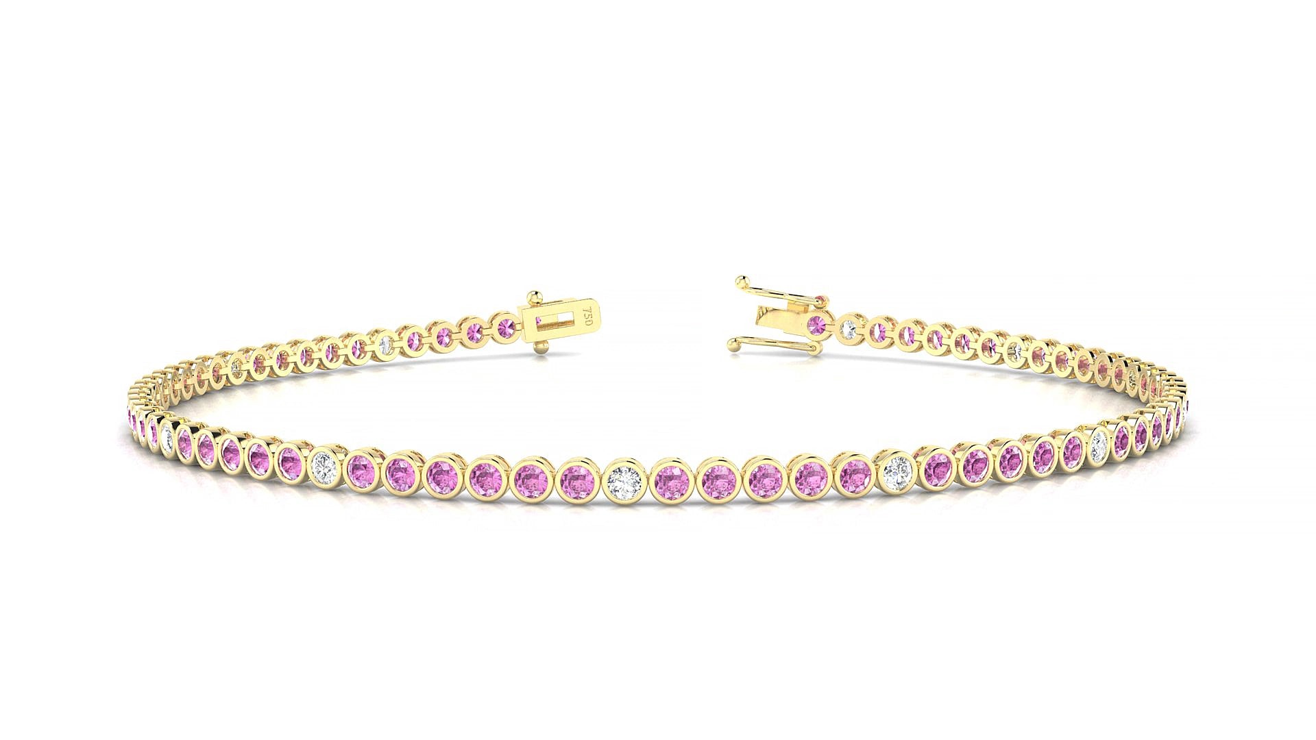 Avila 5-1 | 18k Yellow Gold 1.7 mm Round Natural Pink Sapphire & Diamond 15 cm Tennis Bracelet