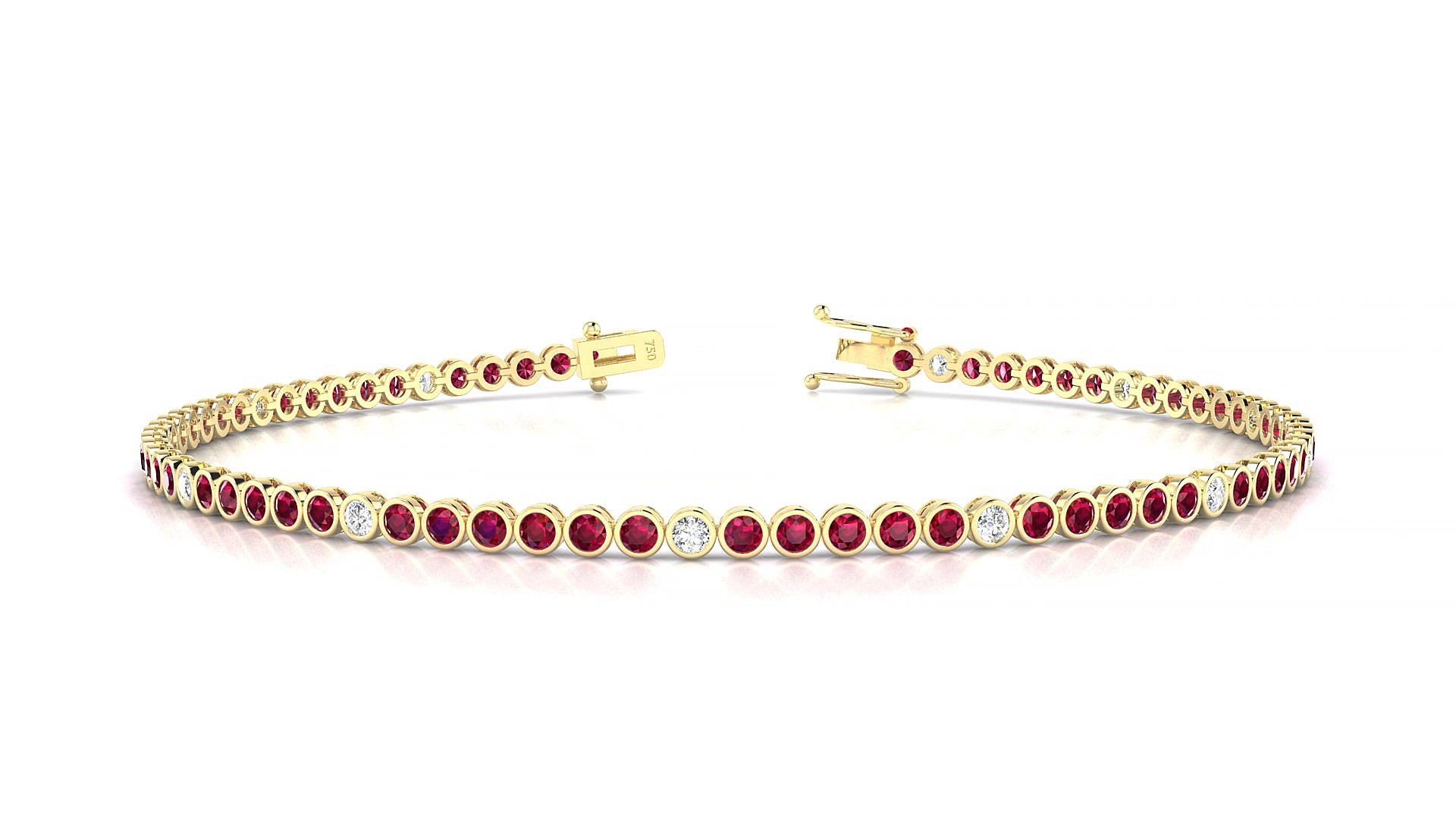 Avila 5-1 | 18k Yellow Gold 1.7 mm Round Natural Ruby & Diamond 15 cm Tennis Bracelet