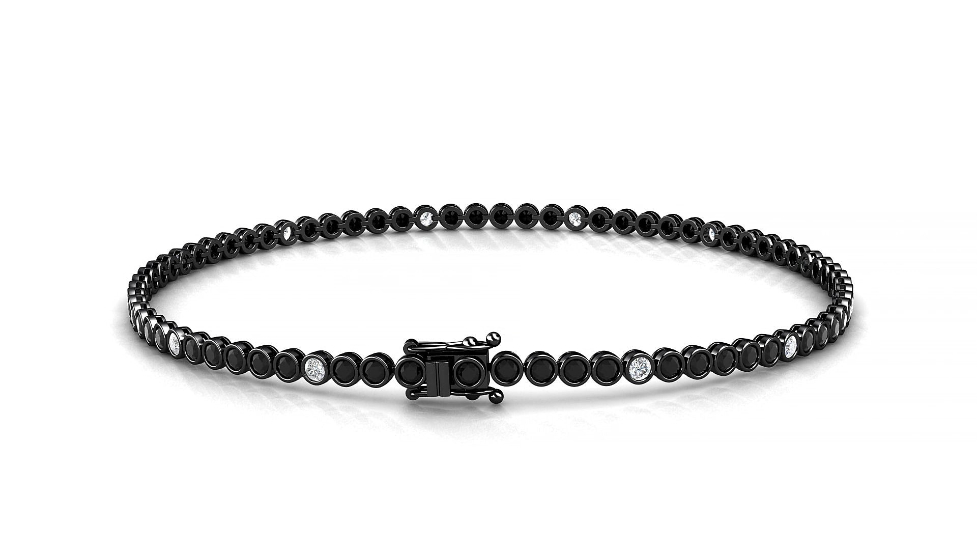 Avila 5-1 | 18k Black Gold 1.7 mm Round Natural Black Diamond & Diamond 20 cm Tennis Bracelet