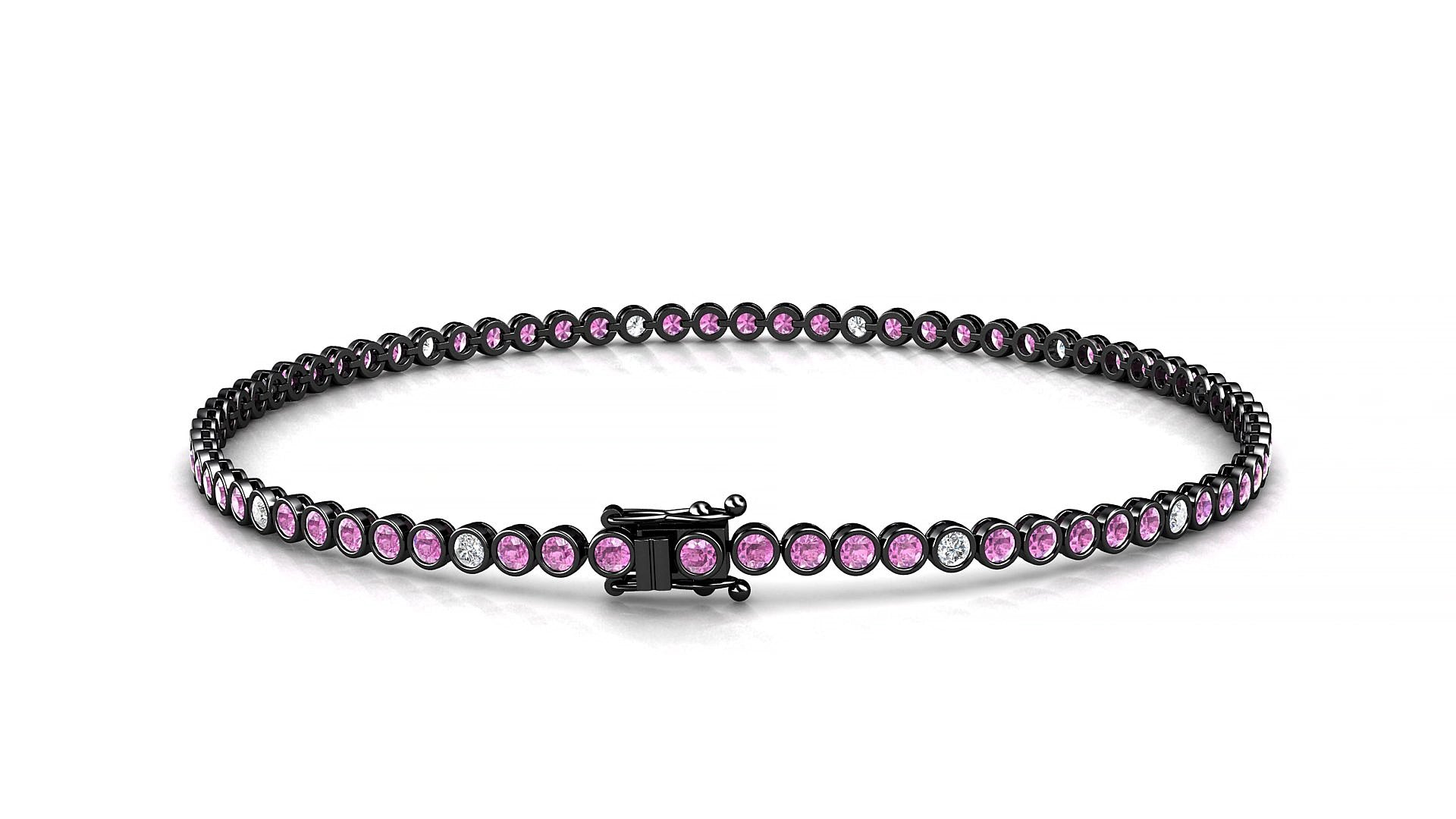 Avila 5-1 | 18k Black Gold 1.7 mm Round Natural Pink Sapphire & Diamond 15 cm Tennis Bracelet