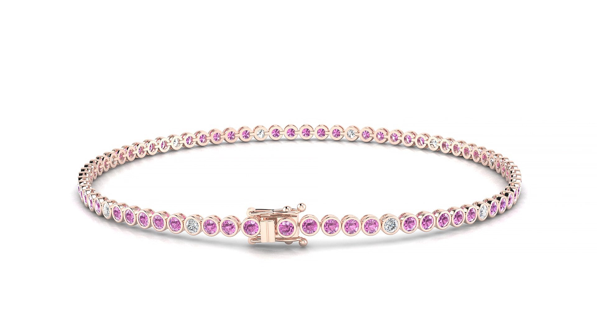 Avila 5-1 | 18k Rose Gold 1.7 mm Round Natural Pink Sapphire & Diamond 15 cm Tennis Bracelet