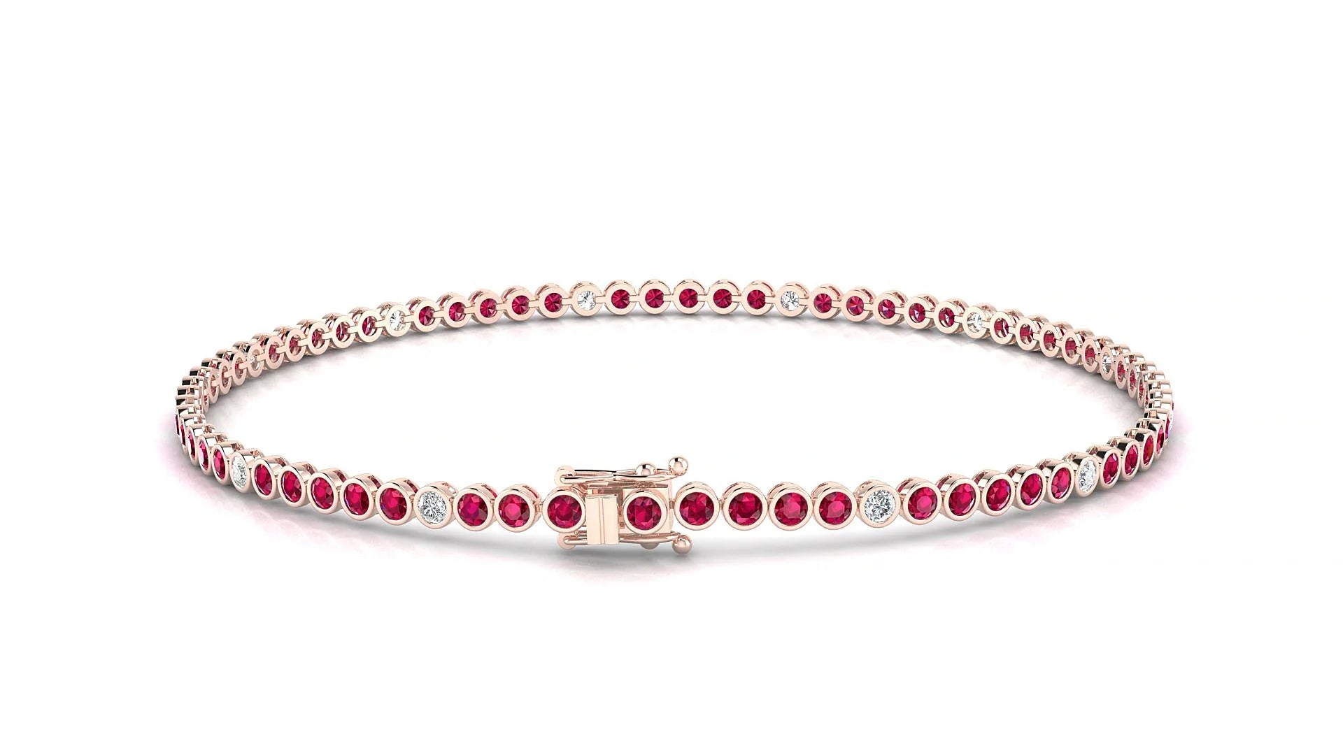 Avila 5-1 | 18k Rose Gold 1.7 mm Round Natural Ruby & Diamond Tennis Bracelet