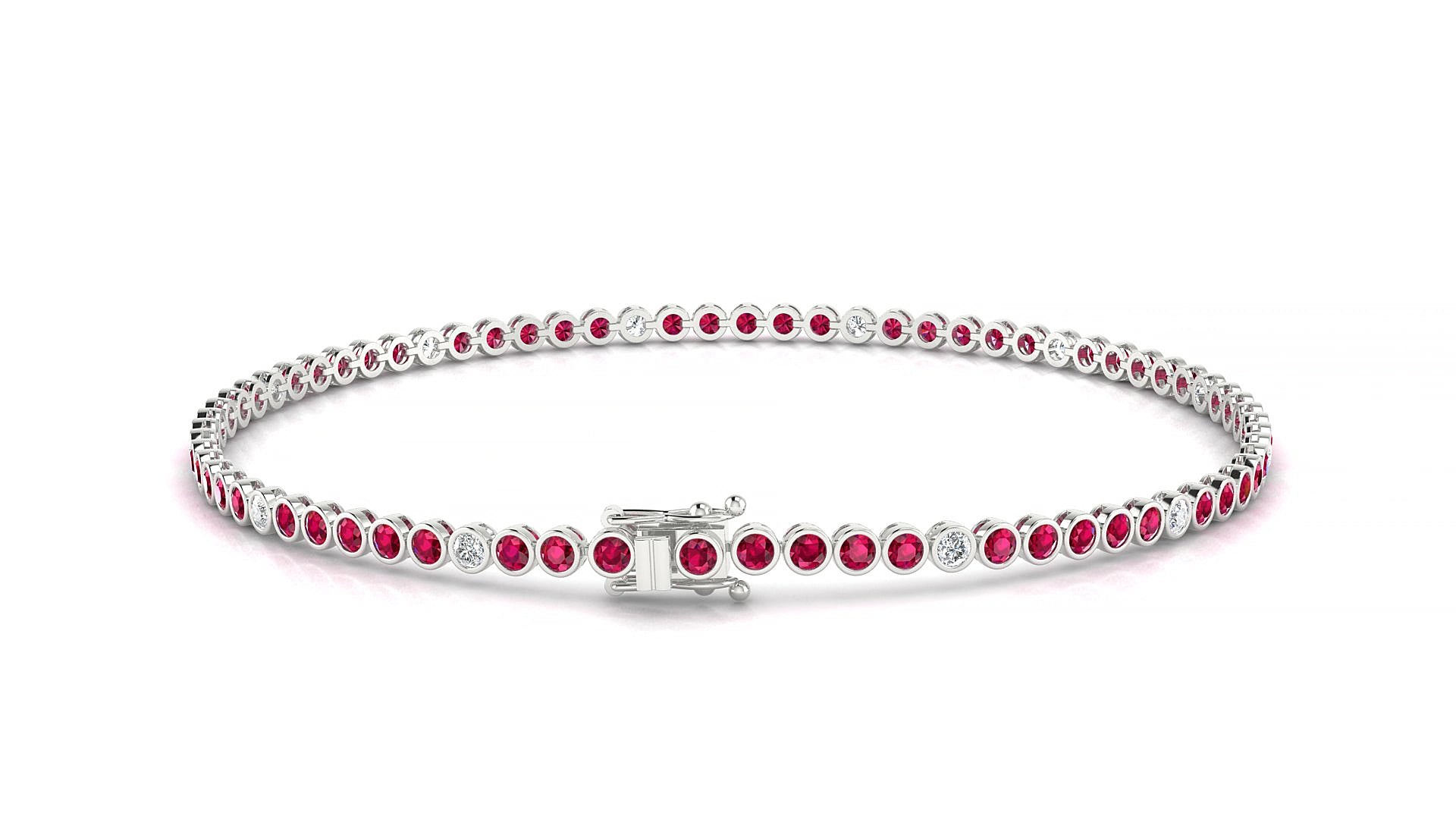 Avila 5-1 | 18k White Gold 1.7 mm Round Natural Ruby & Diamond 15 cm Tennis Bracelet