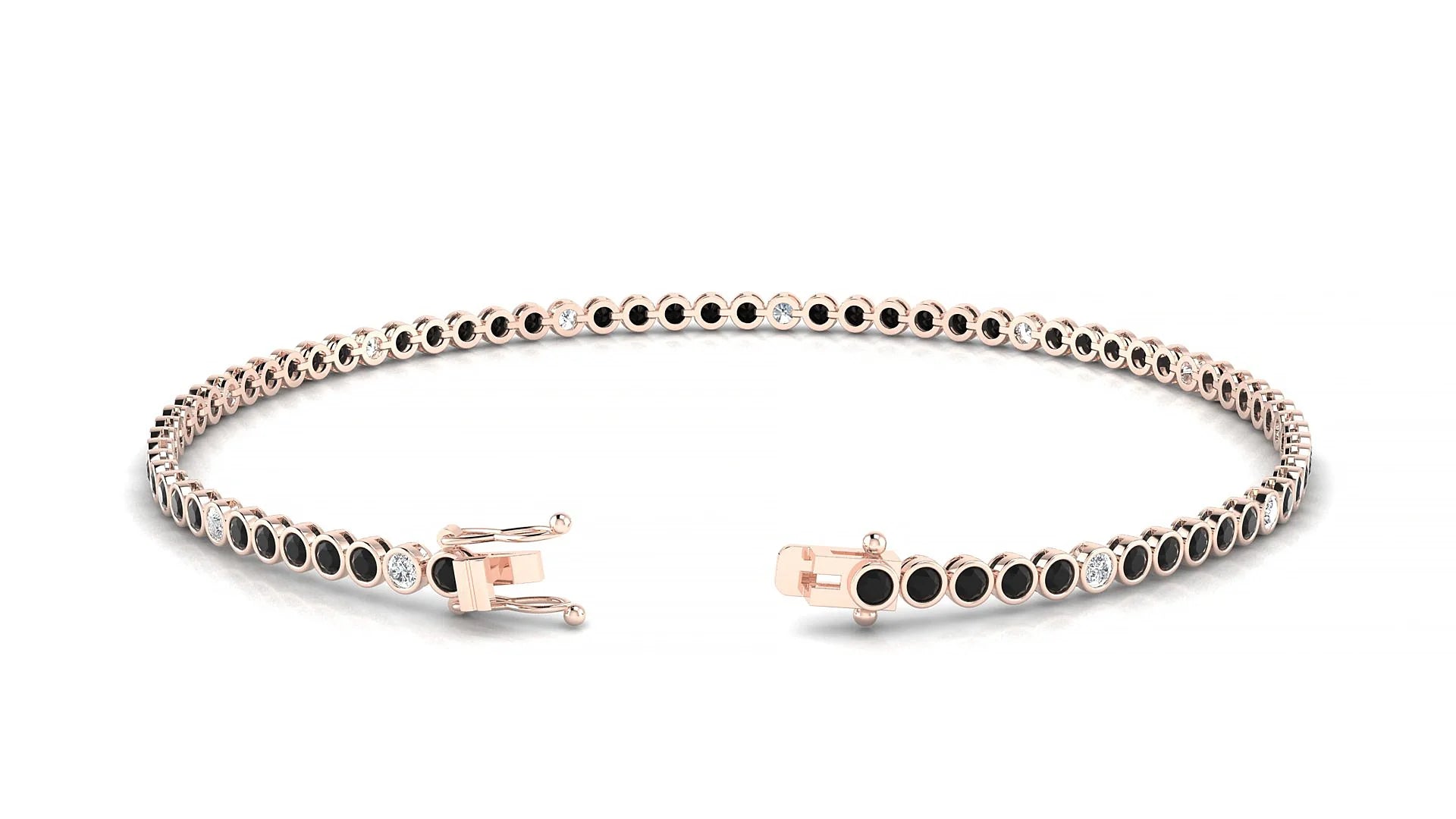 Avila 5-1 | 18k Rose Gold 1.7 mm Round Natural Black Diamond & Diamond Tennis Bracelet