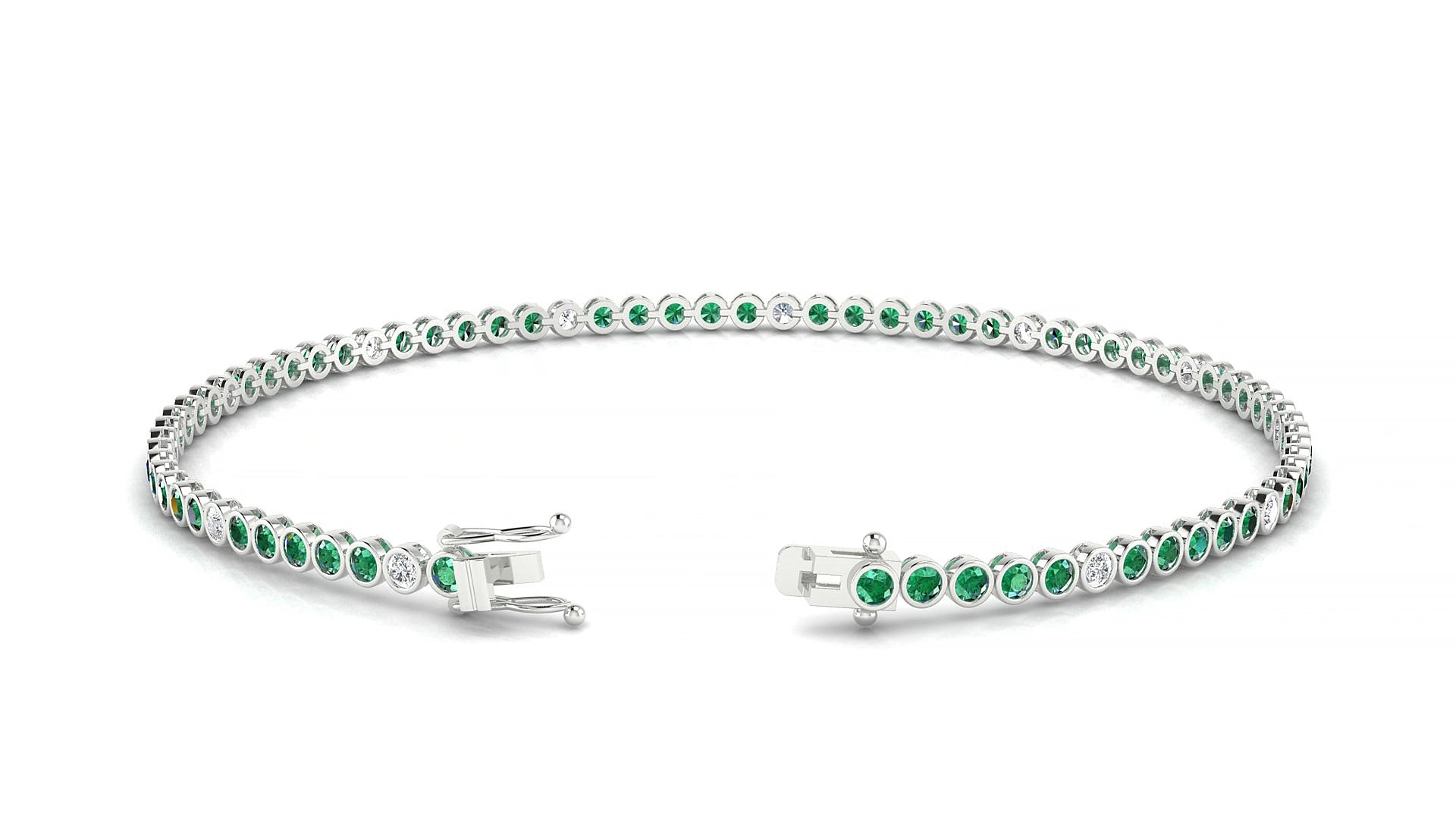 Avila 5-1 | 18k White Gold 1.7 mm Round Natural Emerald & Diamond 15 cm Tennis Bracelet