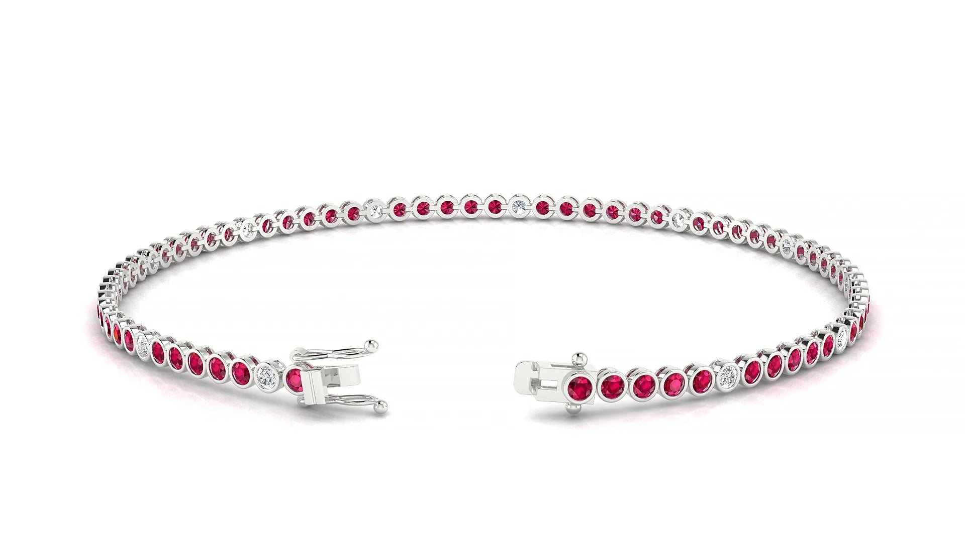 Avila 5-1 | 18k White Gold 1.7 mm Round Natural Ruby & Diamond Tennis Bracelet