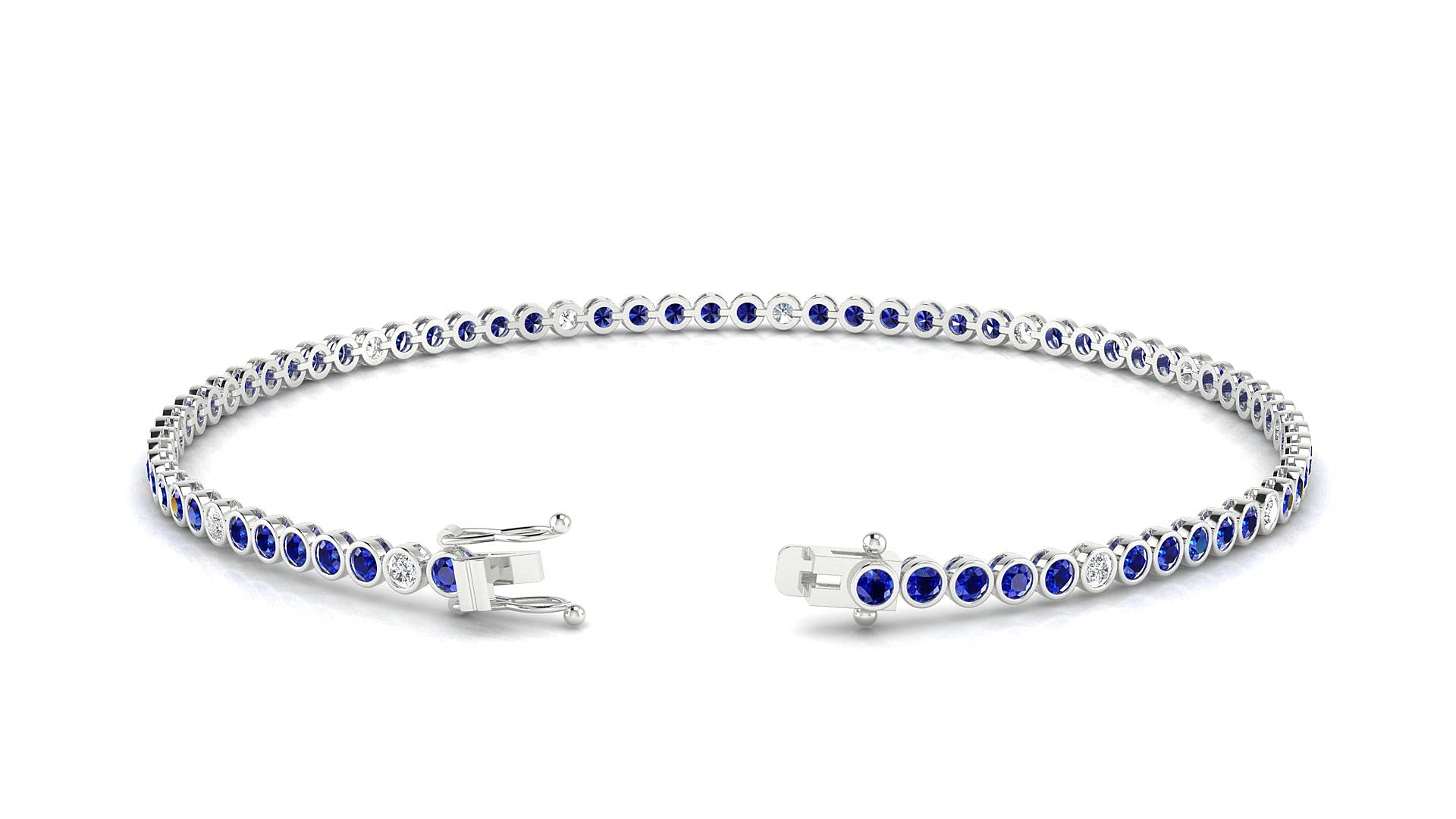 Avila 5-1 | 18k White Gold 1.7 mm Round Natural Sapphire & Diamond 15 cm Tennis Bracelet