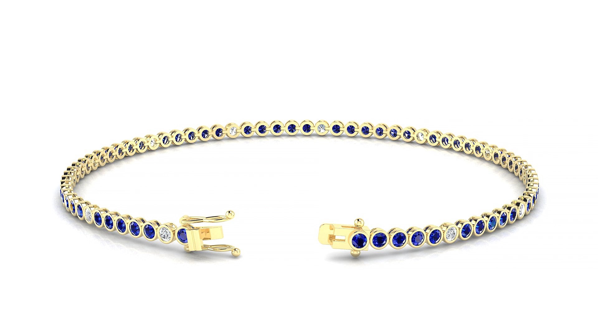 Avila 5-1 | 18k Yellow Gold 1.7 mm Round Natural Sapphire & Diamond 15 cm Tennis Bracelet