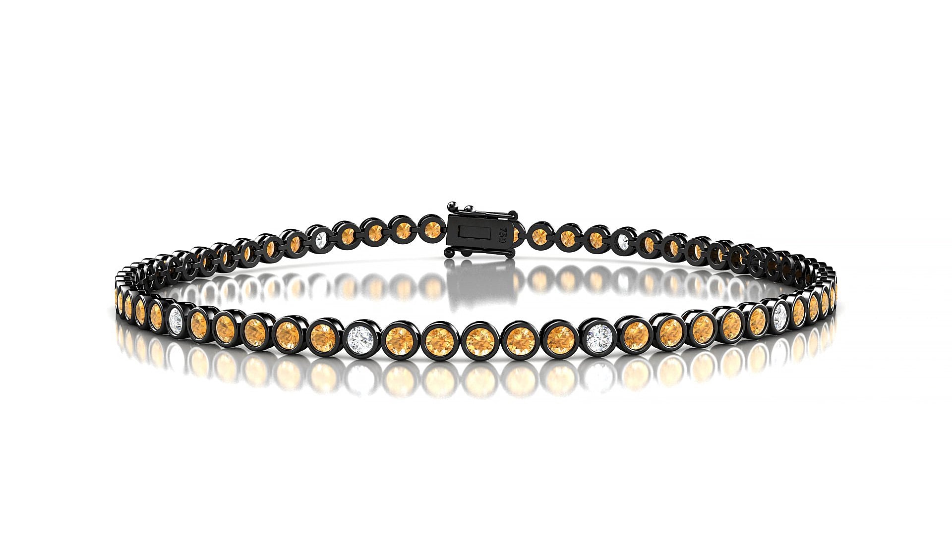 Avila 5-1 | 18k Black Gold 2 mm Round Natural Citrine & Diamond 15 cm Tennis Bracelet
