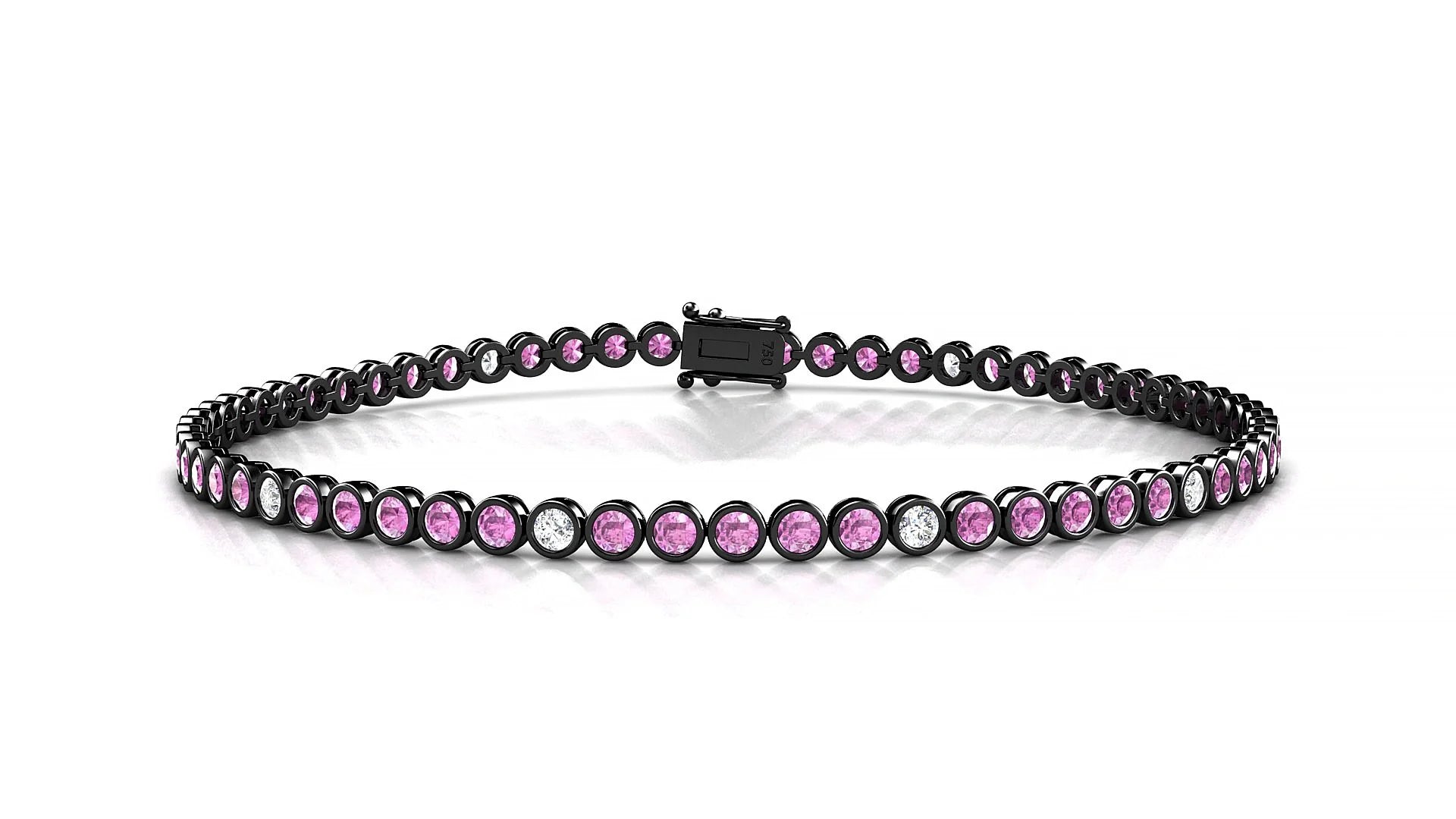 Avila 5-1 | 18k Black Gold 2 mm Round Natural Pink Sapphire & Diamond Tennis Bracelet