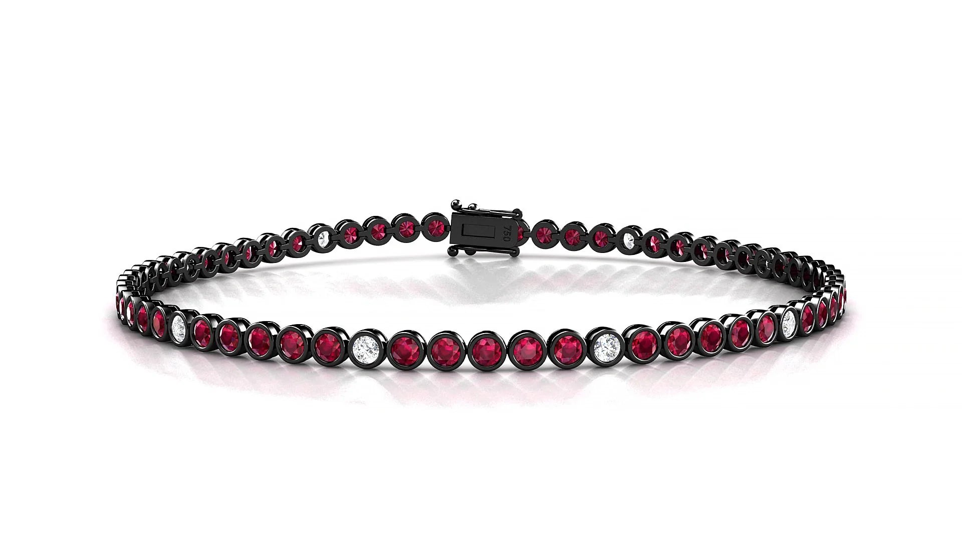 Avila 5-1 | 18k Black Gold 2 mm Round Natural Ruby & Diamond Tennis Bracelet