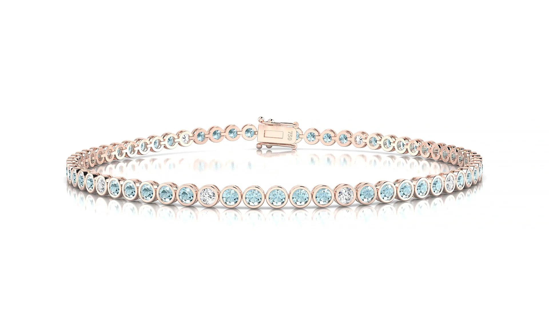 Avila 5-1 | 18k Rose Gold 2 mm Round Natural Aquamarine & Diamond Tennis Bracelet