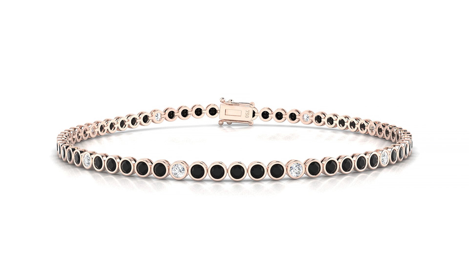 Avila 5-1 | 18k Rose Gold 2 mm Round Natural Black Diamond & Diamond 15 cm Tennis Bracelet