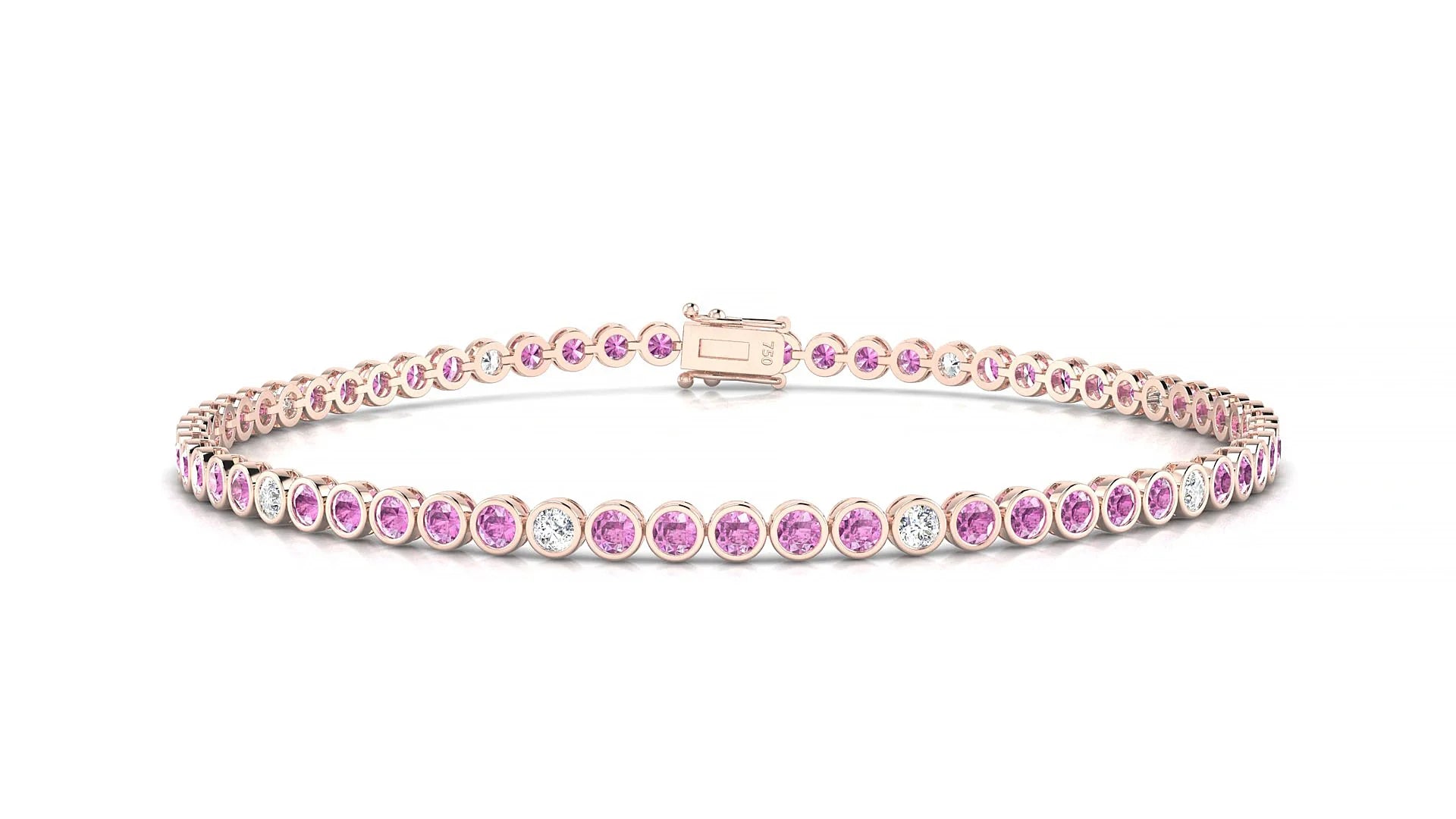 Avila 5-1 | 18k Rose Gold 2 mm Round Natural Pink Sapphire & Diamond Tennis Bracelet