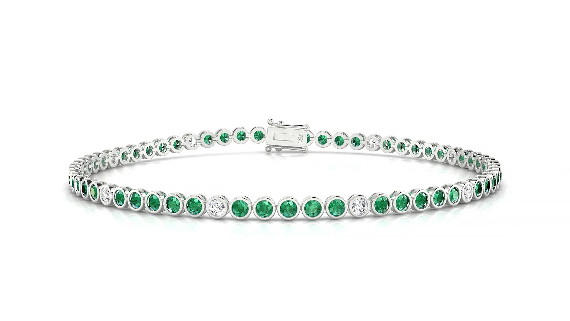 Avila 5-1 | 18k White Gold 2 mm Round Natural Emerald & Diamond Tennis Bracelet