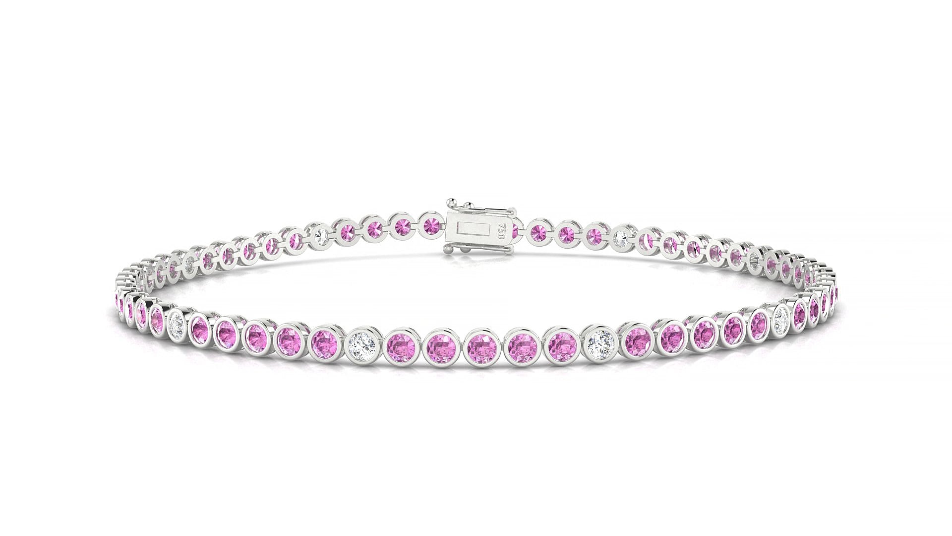 Avila 5-1 | 18k White Gold 2 mm Round Natural Pink Sapphire & Diamond 15 cm Tennis Bracelet
