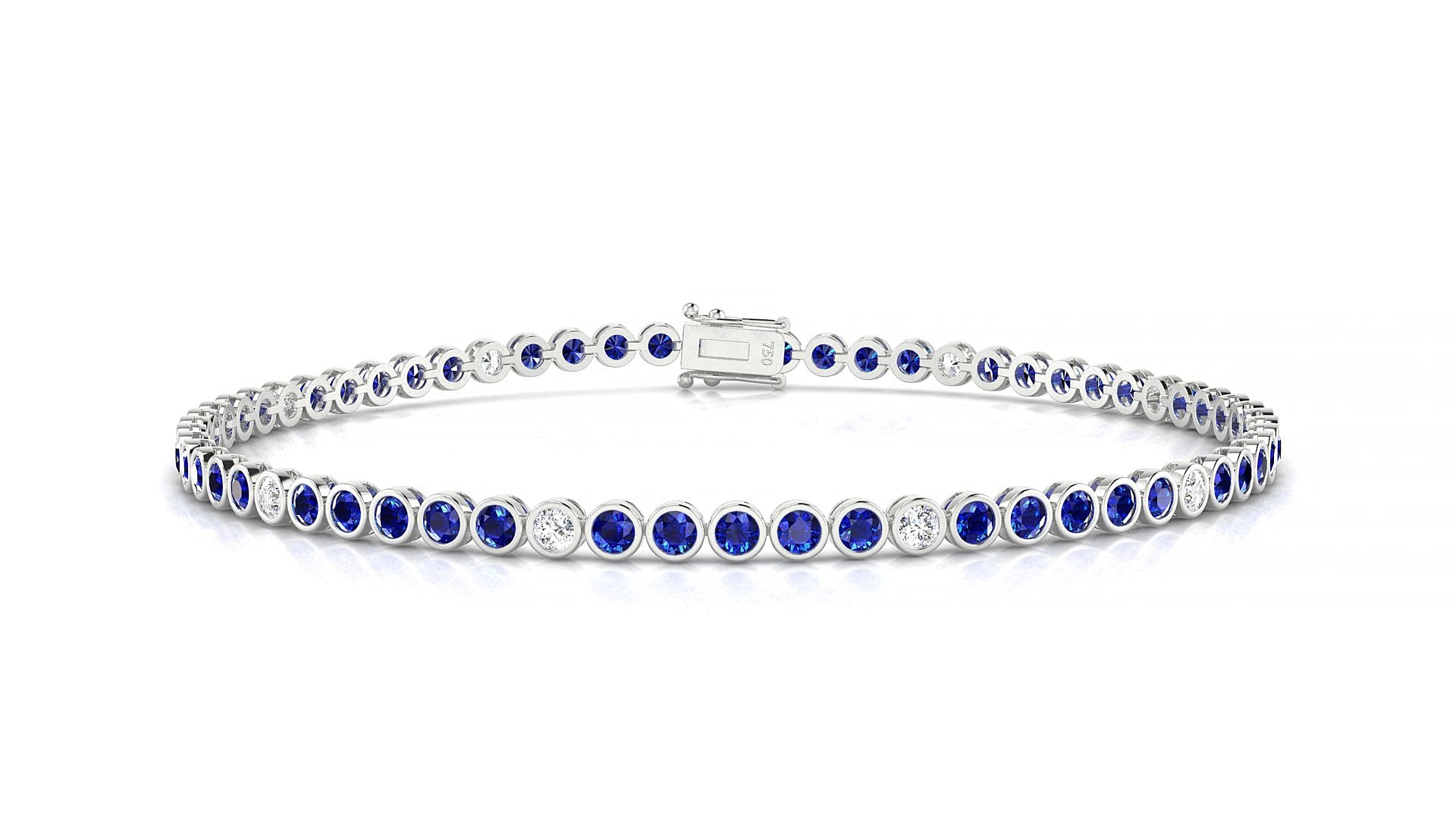 Avila 5-1 | 18k White Gold 2 mm Round Natural Sapphire & Diamond 15 cm Tennis Bracelet