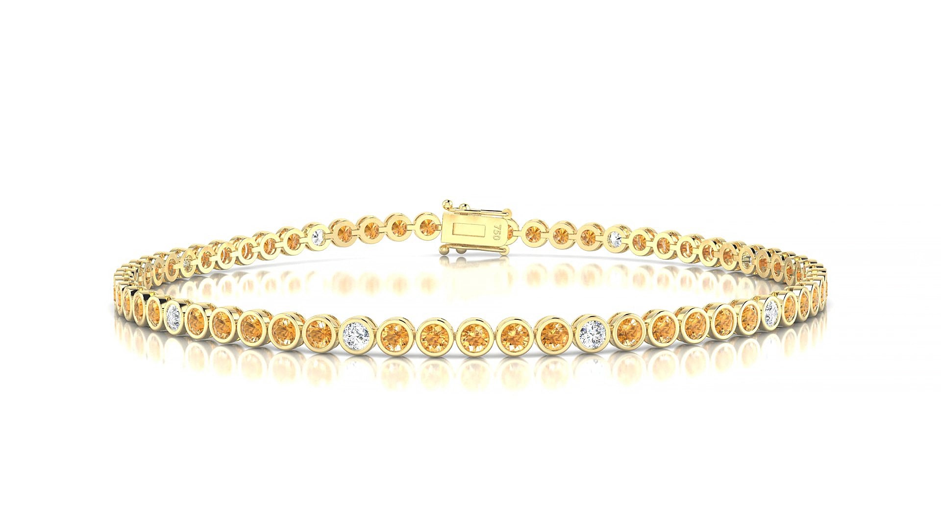 Avila 5-1 | 18k Yellow Gold 2 mm Round Natural Citrine & Diamond 15 cm Tennis Bracelet
