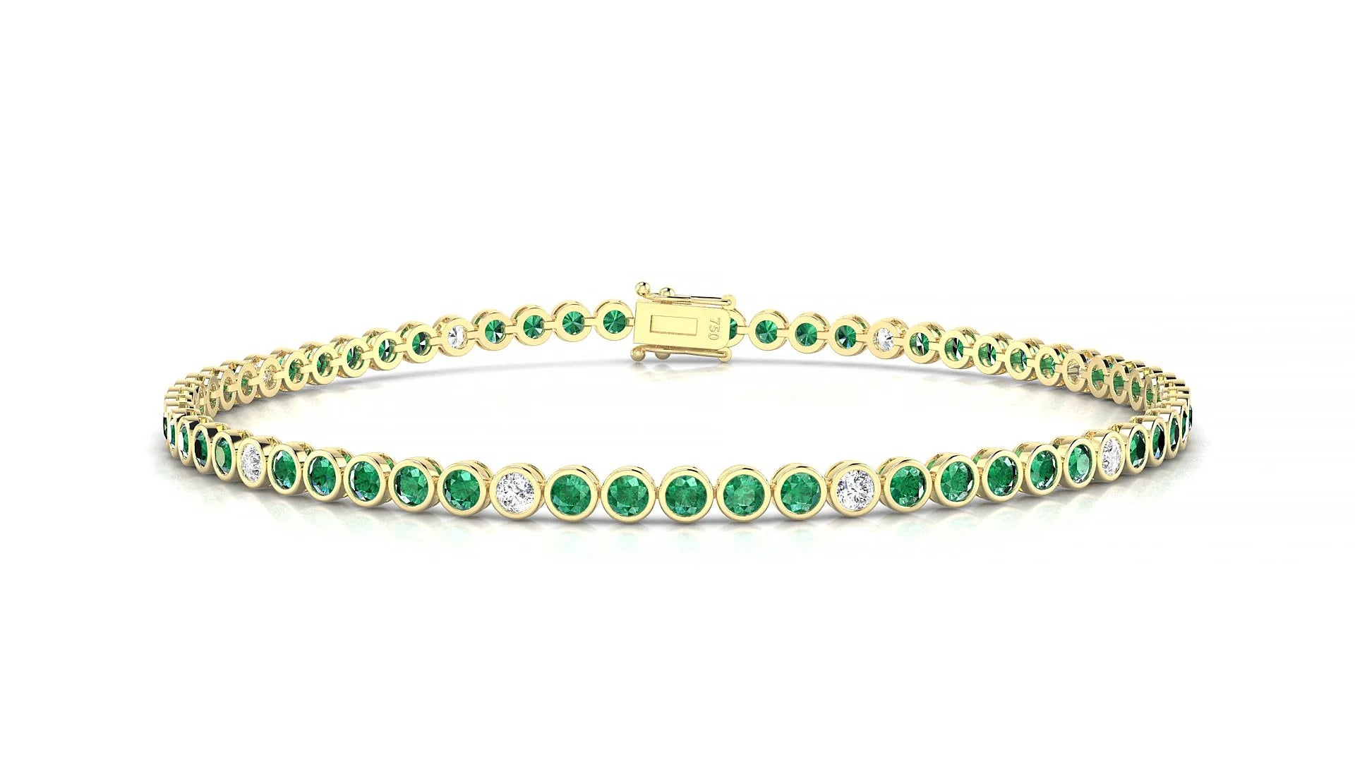 Avila 5-1 | 18k Yellow Gold 2 mm Round Natural Emerald & Diamond Tennis Bracelet