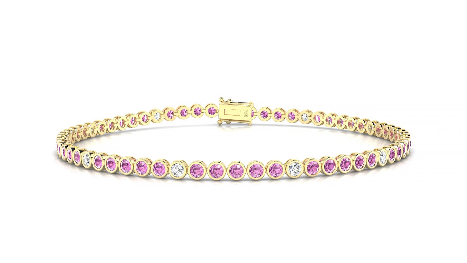 Avila 5-1 | 18k Yellow Gold 2 mm Round Natural Pink Sapphire & Diamond 15 cm Tennis Bracelet