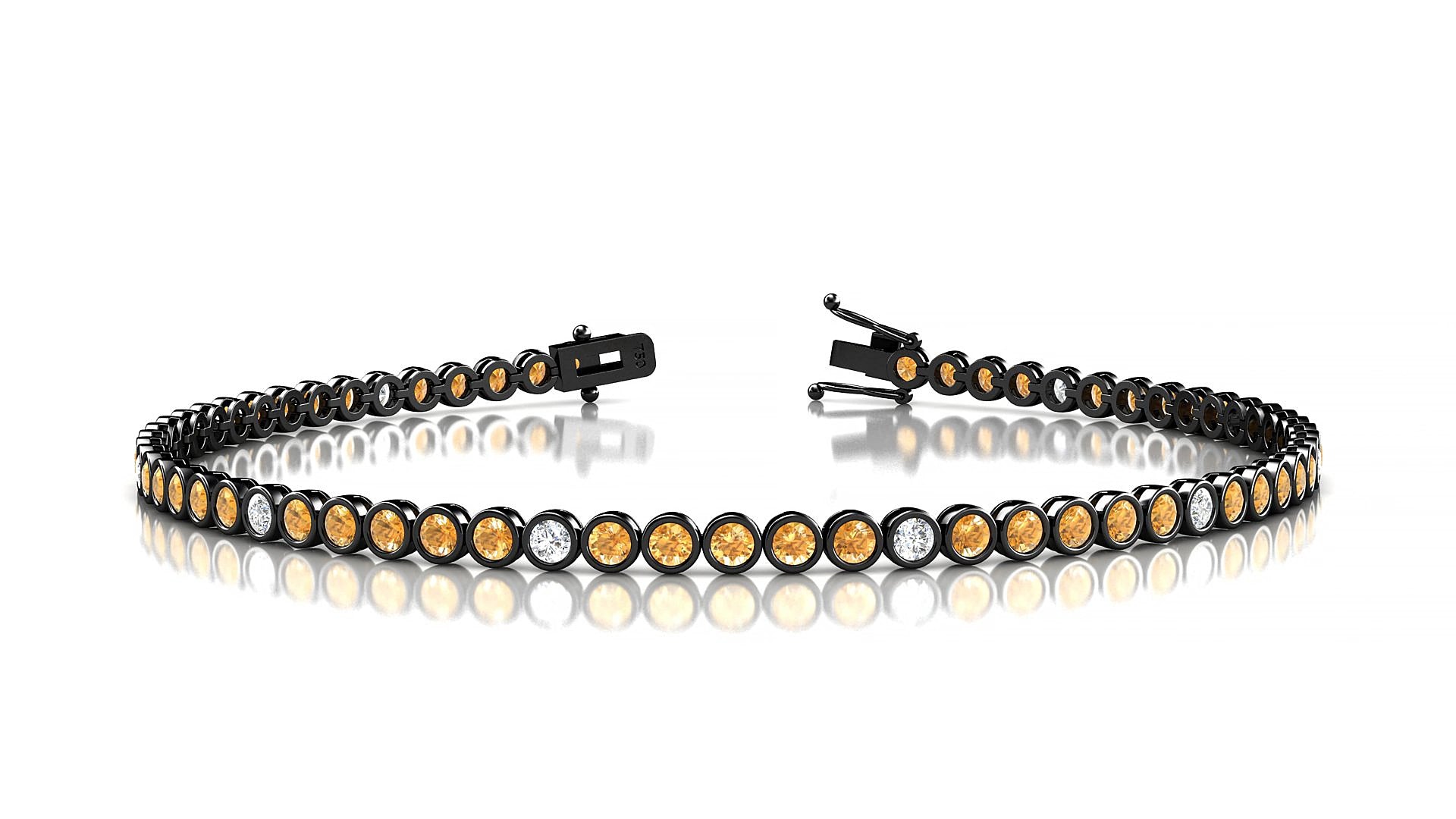 Avila 5-1 | 18k Black Gold 2 mm Round Natural Citrine & Diamond 15 cm Tennis Bracelet