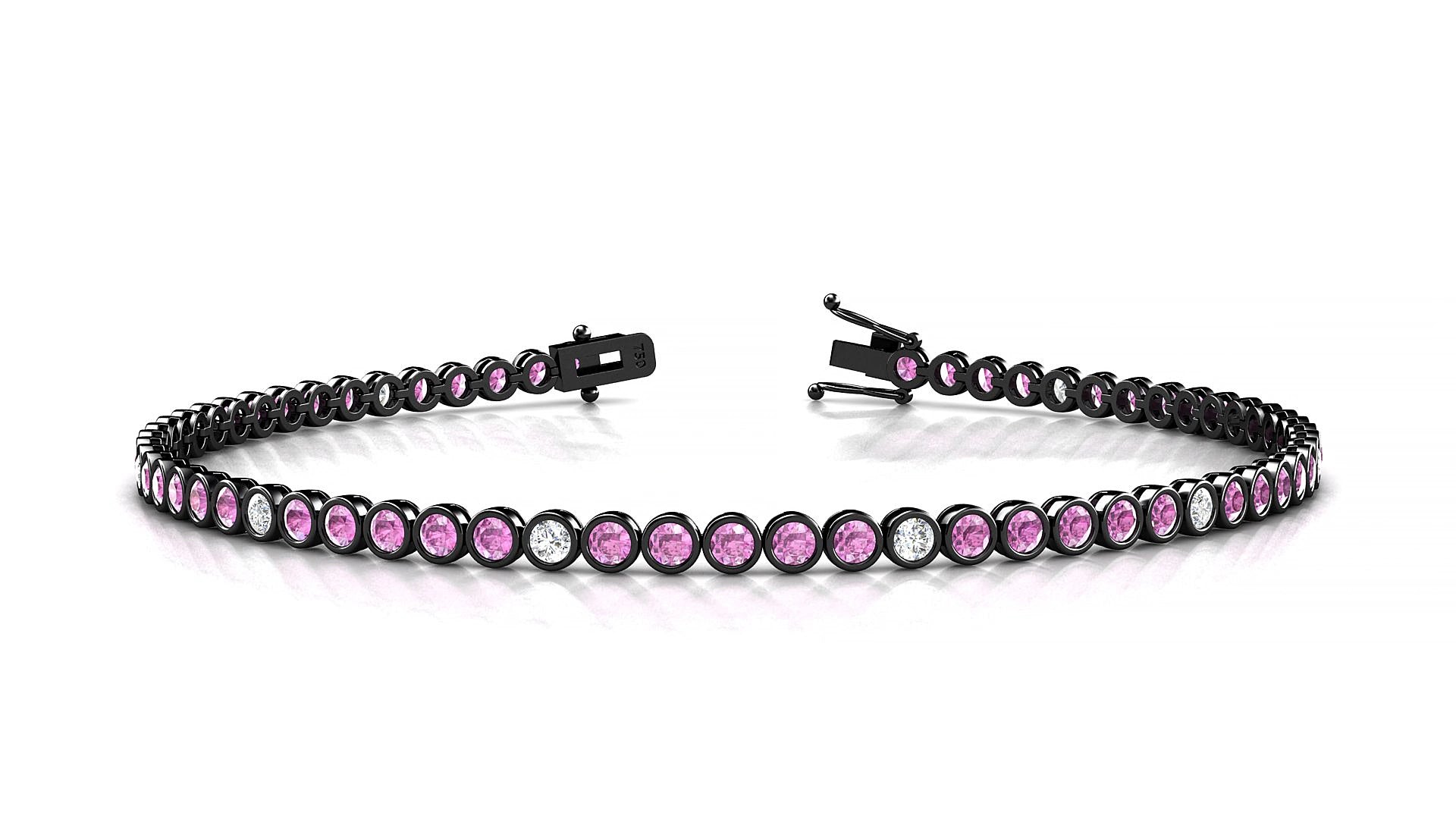 Avila 5-1 | 18k Black Gold 2 mm Round Natural Pink Sapphire & Diamond 15 cm Tennis Bracelet