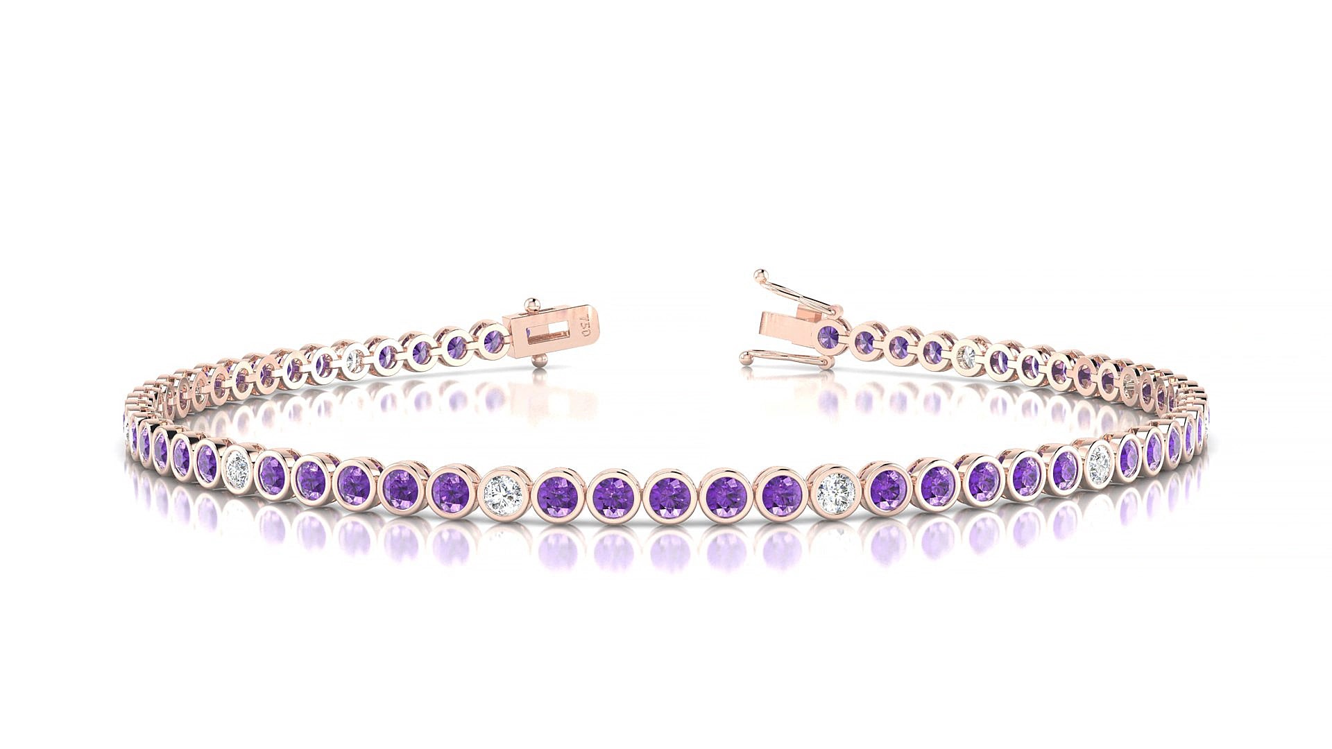 Avila 5-1 | 18k Rose Gold 2 mm Round Natural Amethyst & Diamond 15 cm Tennis Bracelet