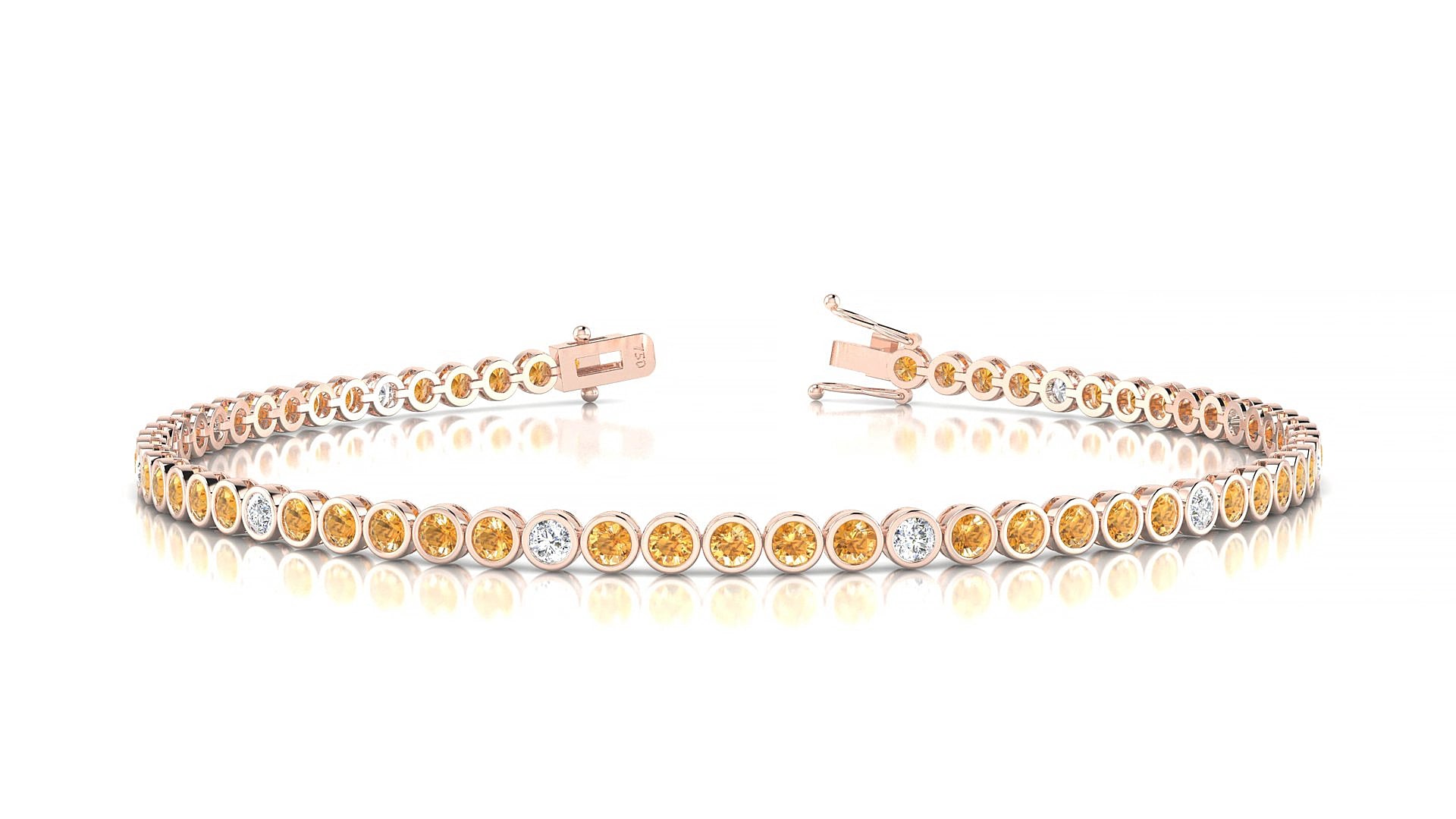 Avila 5-1 | 18k Rose Gold 2 mm Round Natural Citrine & Diamond 15 cm Tennis Bracelet