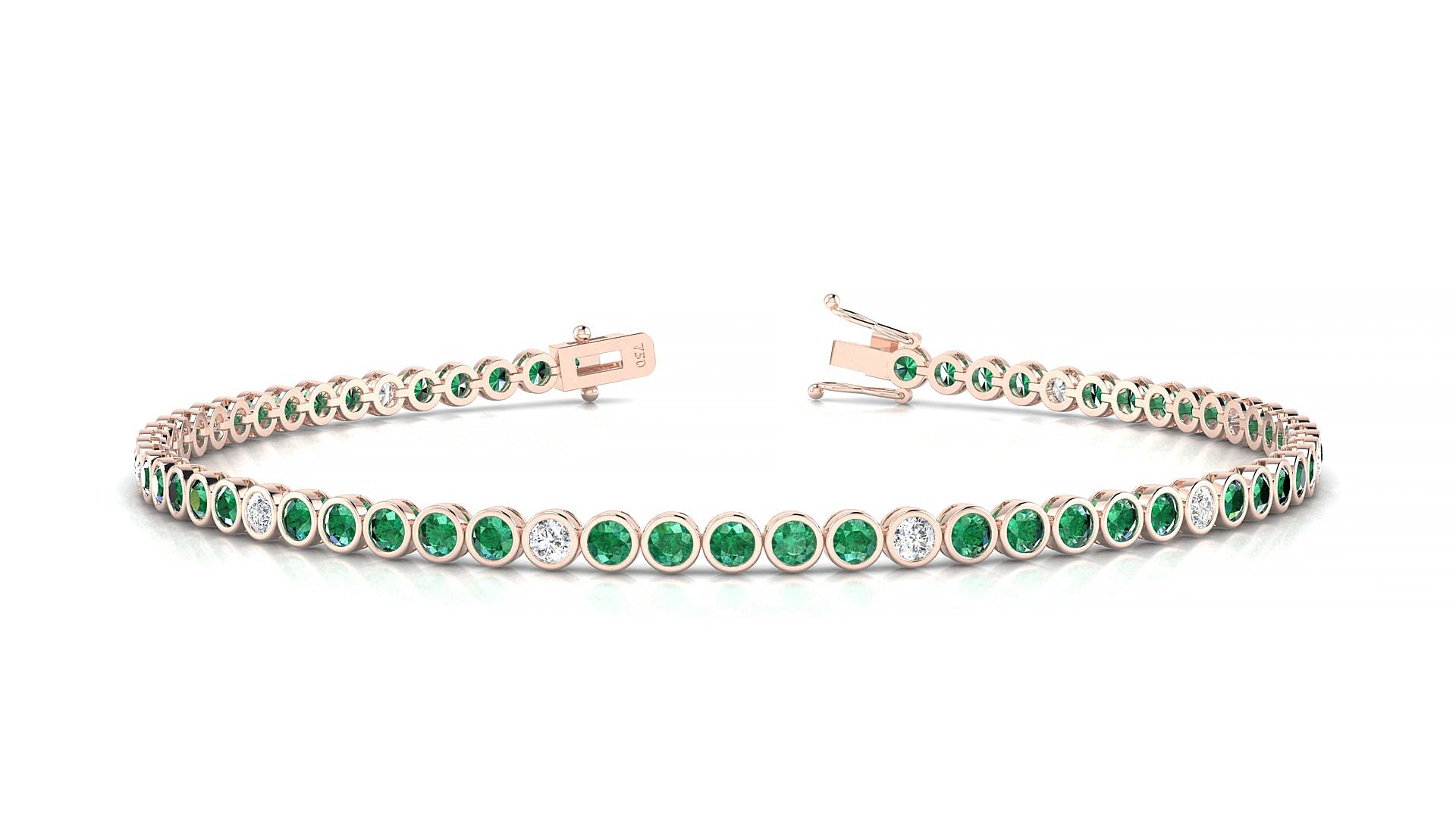 Avila 5-1 | 18k Rose Gold 2 mm Round Natural Emerald & Diamond 15 cm Tennis Bracelet