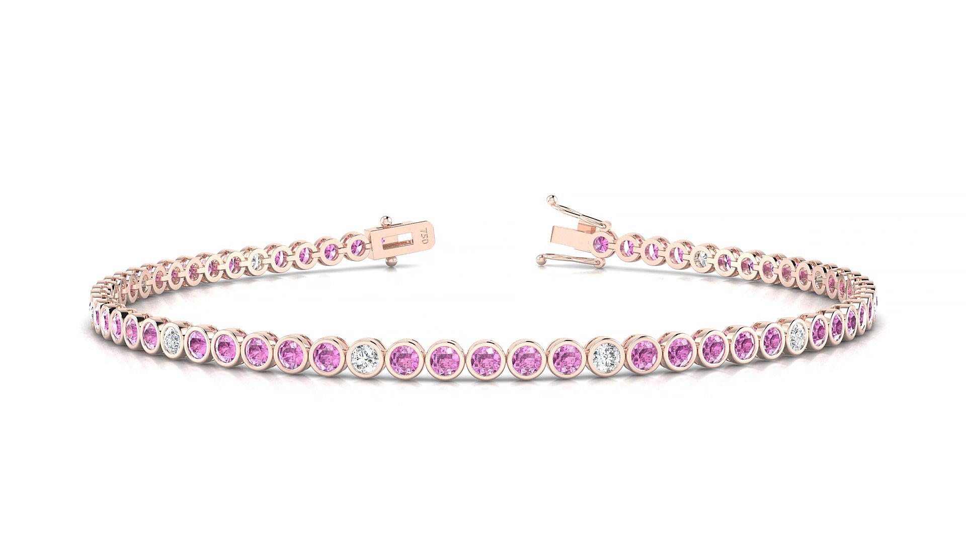 Avila 5-1 | 18k Rose Gold 2 mm Round Natural Pink Sapphire & Diamond 15 cm Tennis Bracelet