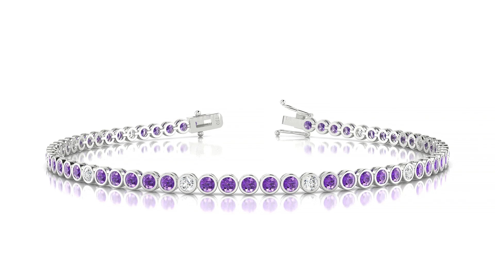 Avila 5-1 | 18k White Gold 2 mm Round Natural Amethyst & Diamond Tennis Bracelet
