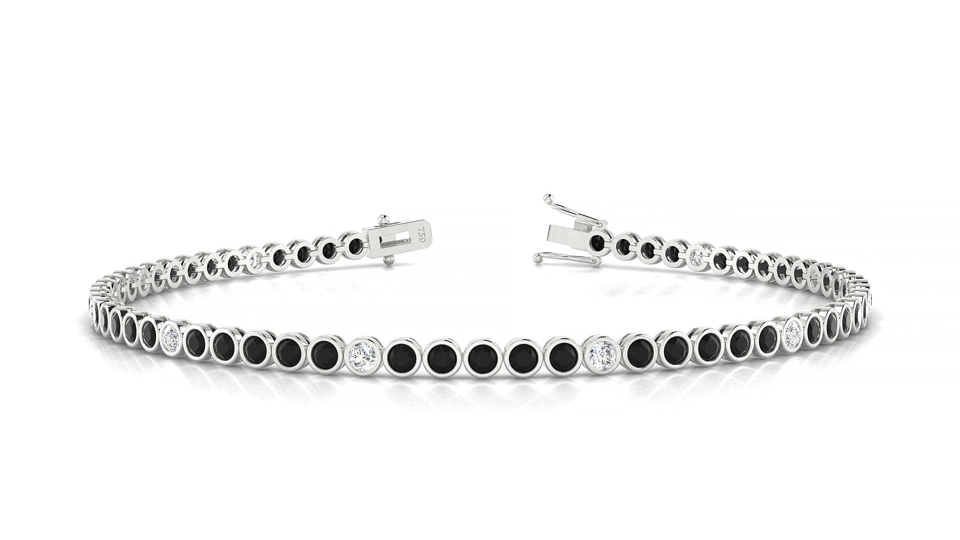 Avila 5-1 | 18k White Gold 2 mm Round Natural Black Diamond & Diamond 18 cm Tennis Bracelet