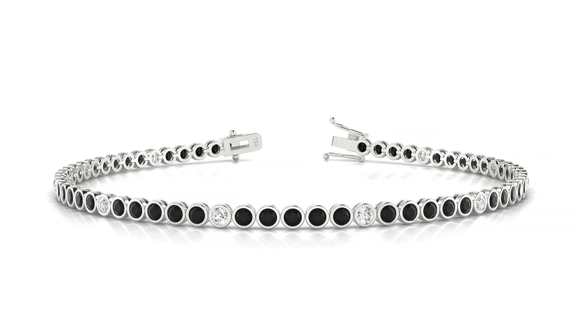 Avila 5-1 | 18k White Gold 2 mm Round Natural Black Diamond & Diamond Tennis Bracelet