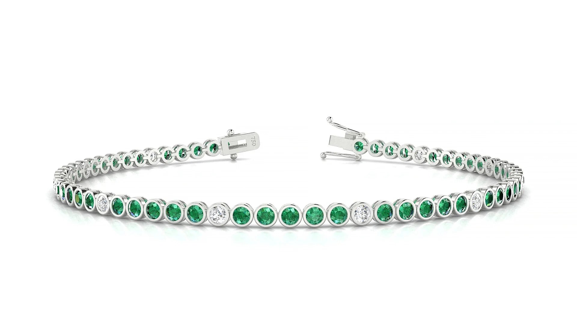Avila 5-1 | 18k White Gold 2 mm Round Natural Emerald & Diamond Tennis Bracelet