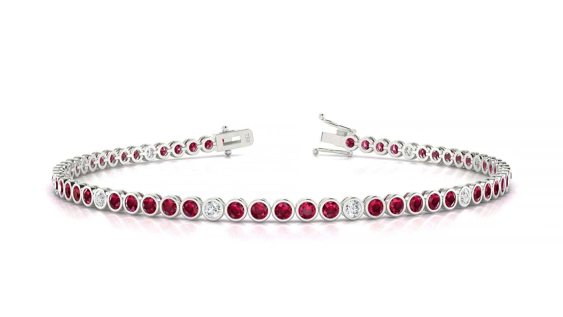Avila 5-1 | 18k White Gold 2 mm Round Natural Ruby & Diamond Tennis Bracelet