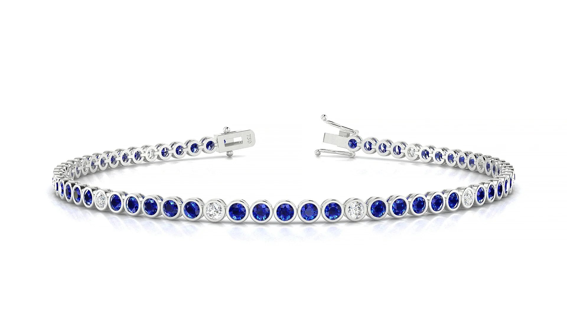 Avila 5-1 | 18k White Gold 2 mm Round Natural Sapphire & Diamond Tennis Bracelet