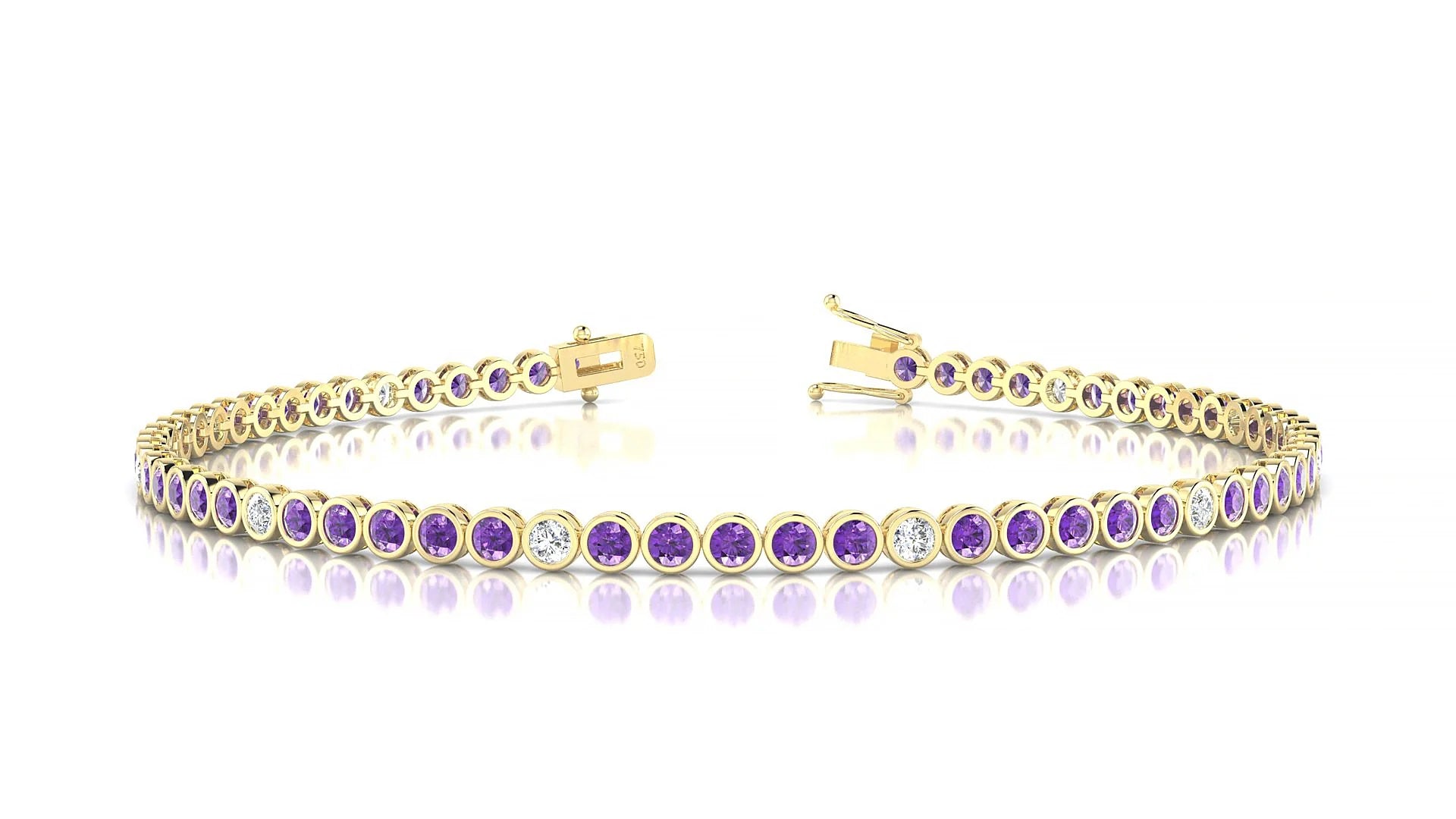 Avila 5-1 | 18k Yellow Gold 2 mm Round Natural Amethyst & Diamond Tennis Bracelet