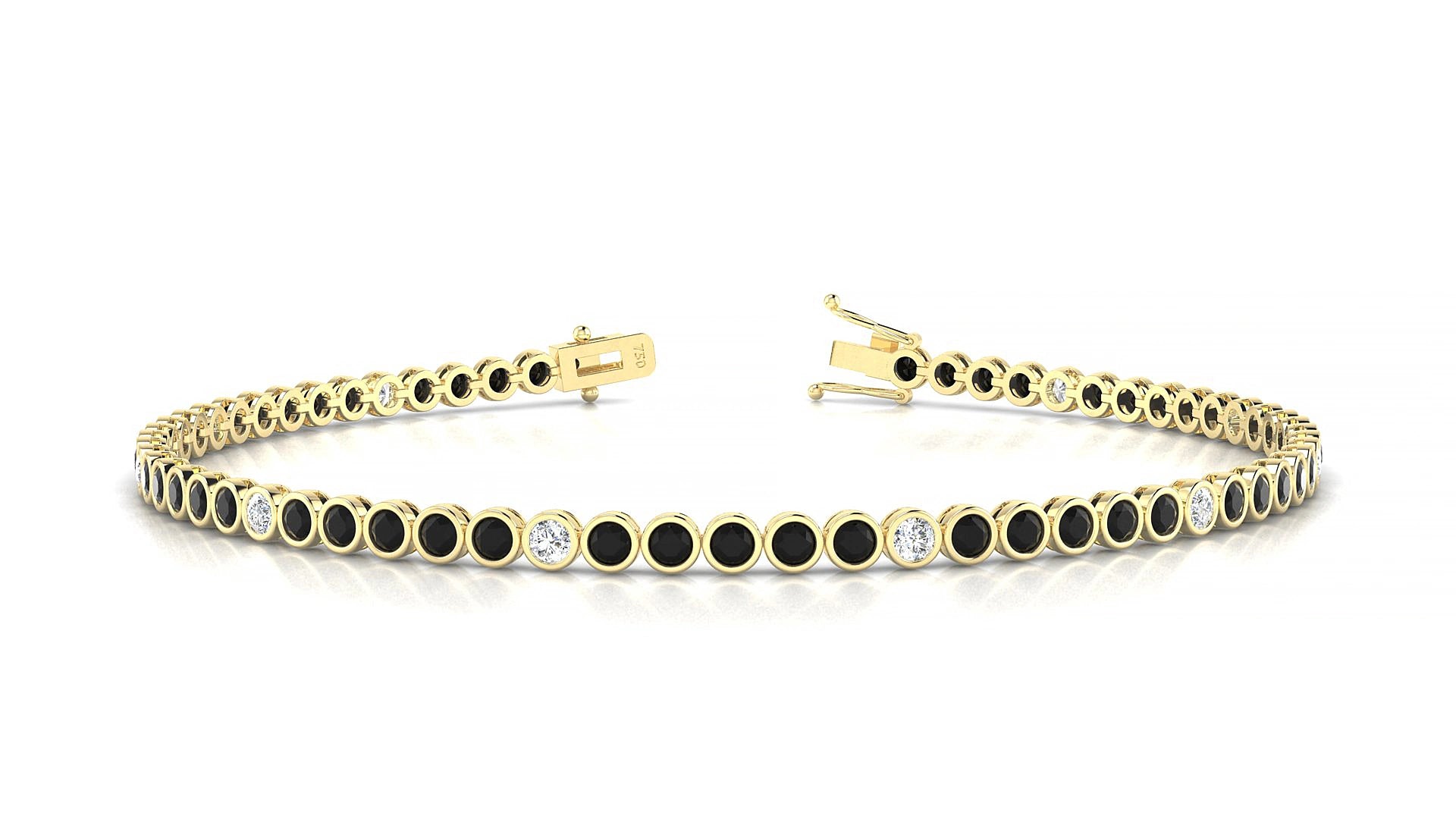 Avila 5-1 | 18k Yellow Gold 2 mm Round Natural Black Diamond & Diamond 18 cm Tennis Bracelet