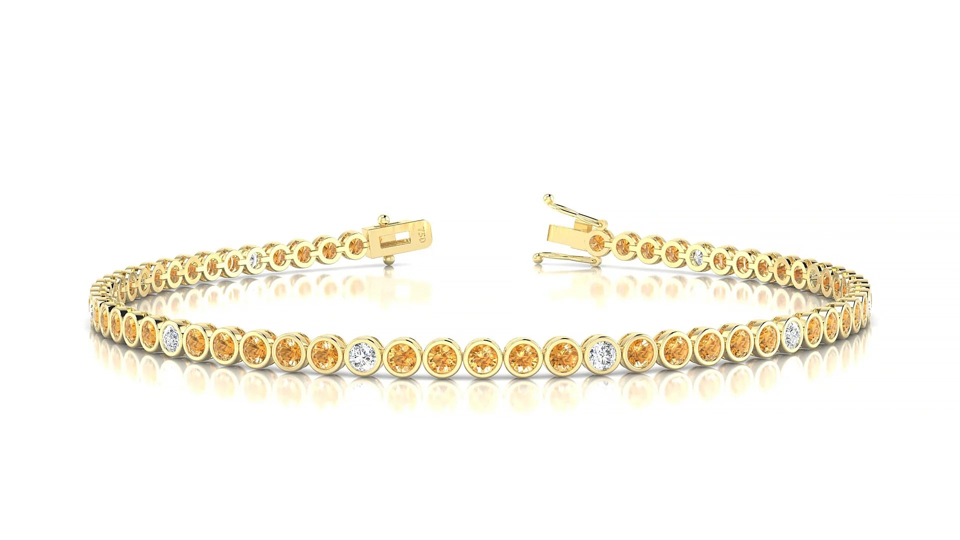 Avila 5-1 | 18k Yellow Gold 2 mm Round Natural Citrine & Diamond Tennis Bracelet